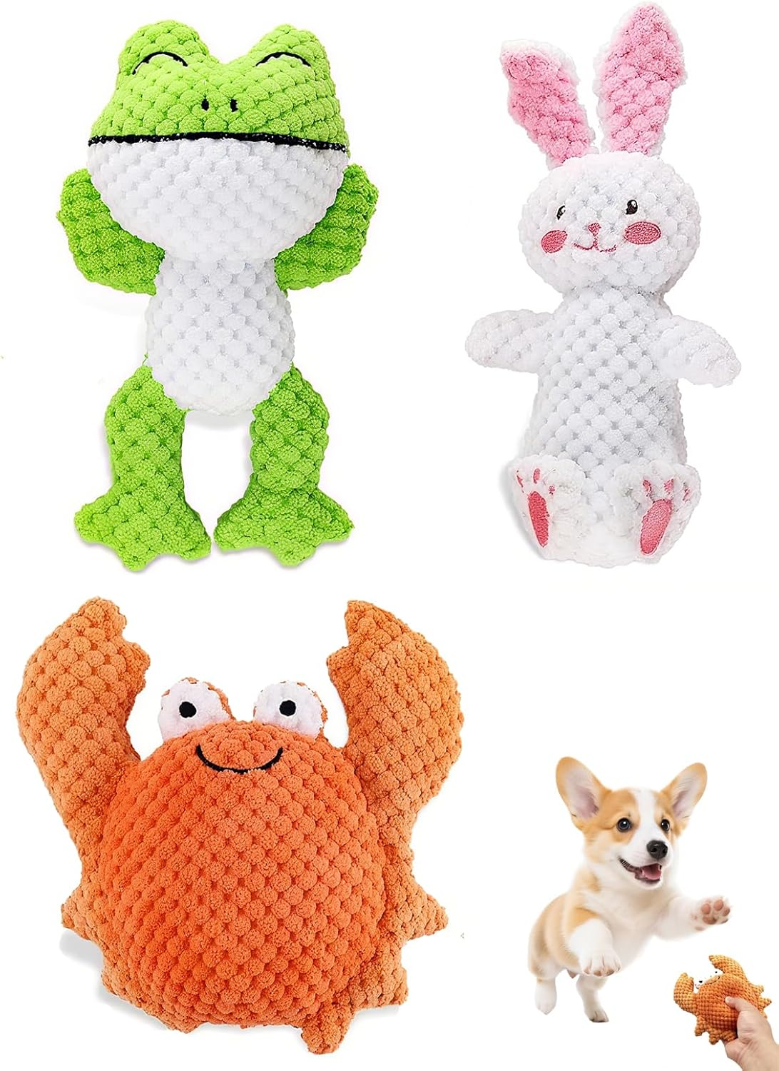 3Pcs Interactive Tough Plush Dog Toy with Squeaker - Durable Chew Toy for All-Size Dogs - Great for Playtime, Training & Mental Stimulation image number 4