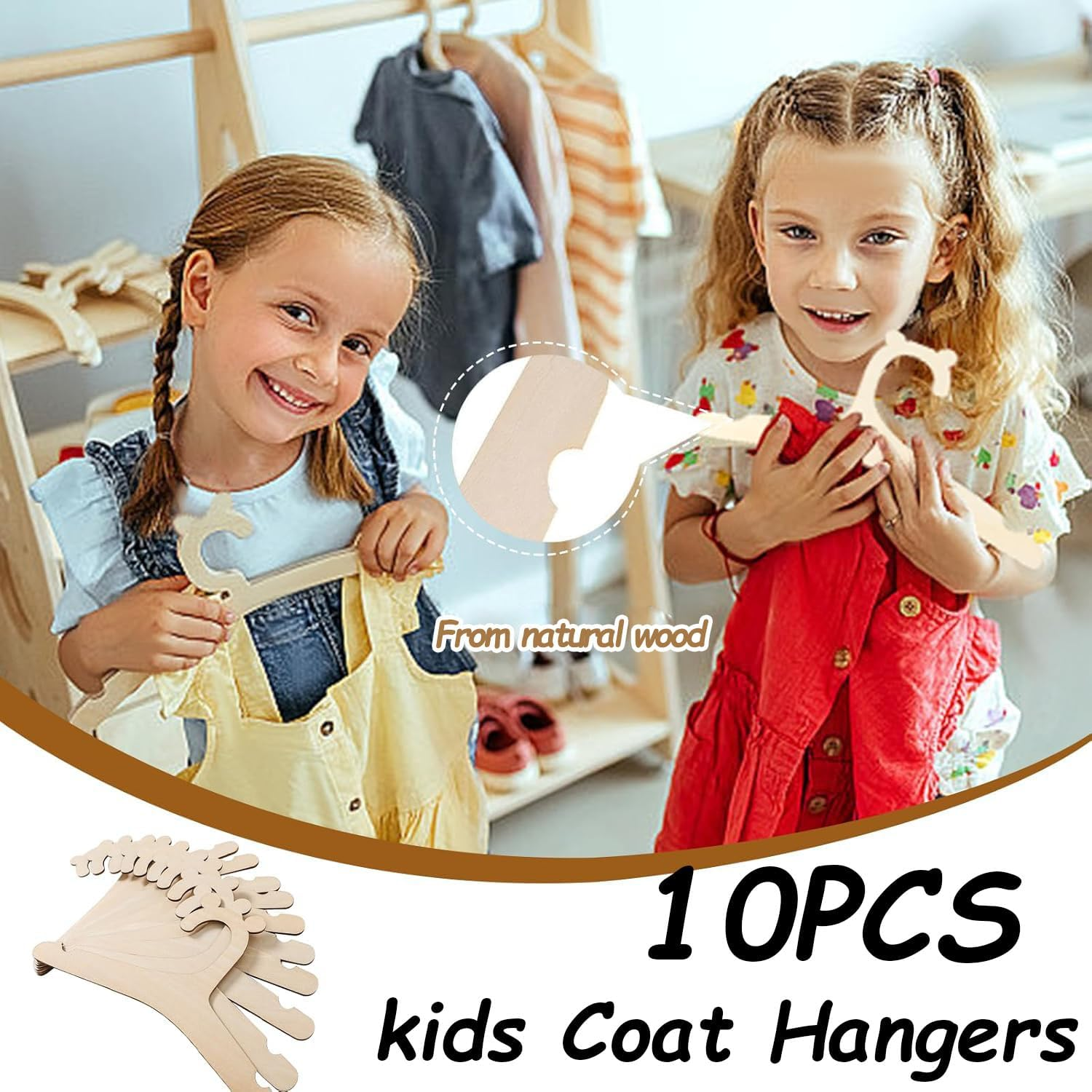 10Pcs Wooden Baby Coat Hangers, Non-Slip 9 Inches Kids Coat Hangers, Reusable Baby Hangers, Cute Bear Newborn Hanger for Children'S Dresses Coats Pants, Eco-Friendly & Durable image number 4