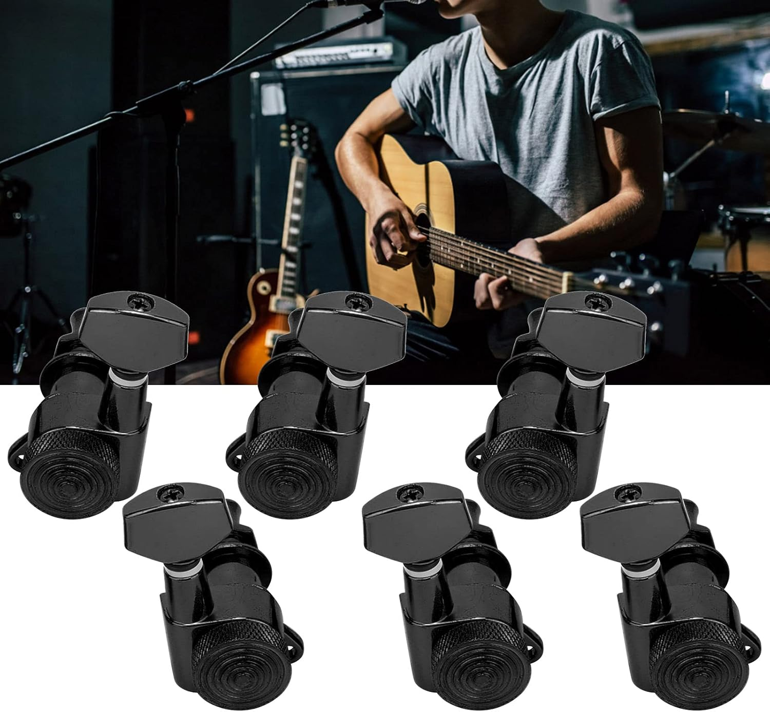 Guitar Locking Tuners, Professional Sealed String Tuning Wrench Practical Vintage for Electric or Acoustic Guitars (Three Left, Three Right, Six Sets) image number 3