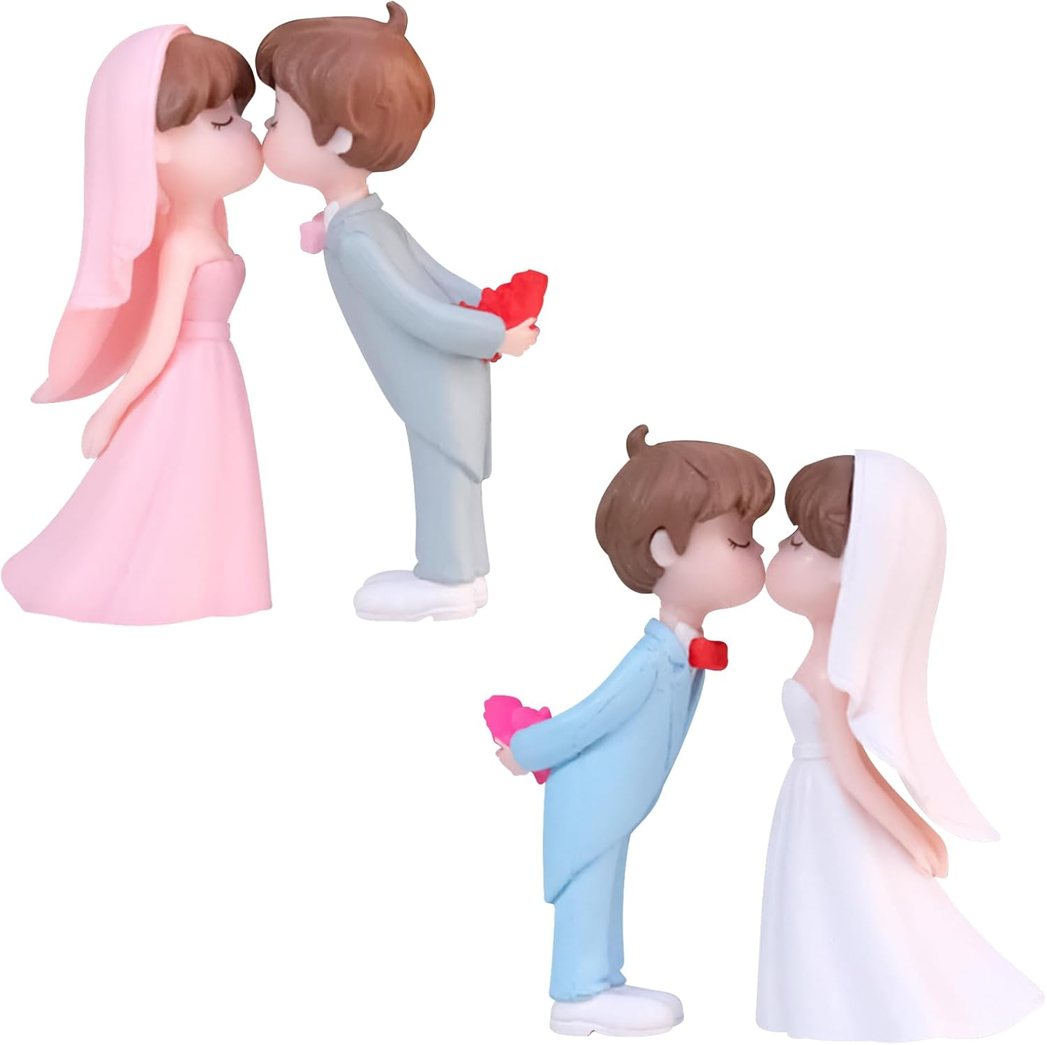 Wedding Cake Decorations, 2 Pairs Couple Figurine Wedding Cake Decoration, Wedding Figurines for Birthday Party, Couple Figurine Cake Decoration for Home Decor, Wedding, Celebration image number 1