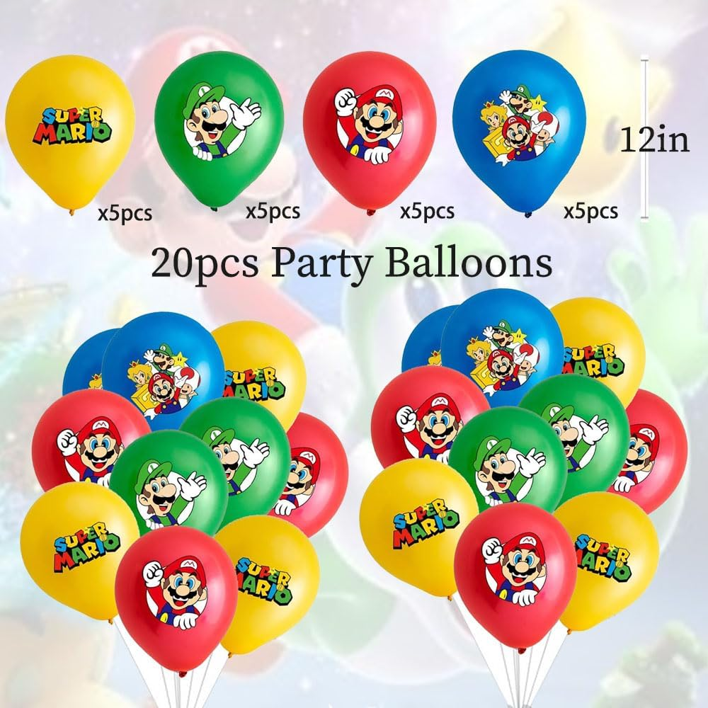 1Pcs Happy Birthday Banner 20Pcs Balloons Birthday Party Decorations, Party Latex Balloons for Kids Boys Girls Birthday Party Decoration - Mario image number 2
