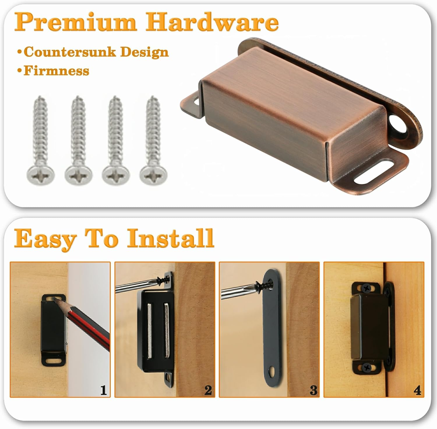 Alise Cabinet Magnetic Catch,Door Catch with Strong Magnetic for Cabinet,Closet Doors Catches Closer Latches Hardware,Stainless Steel Catches for Cupboard Drawer Kitchen Wardrobe,Red Bronze 4 Pcs image number 4