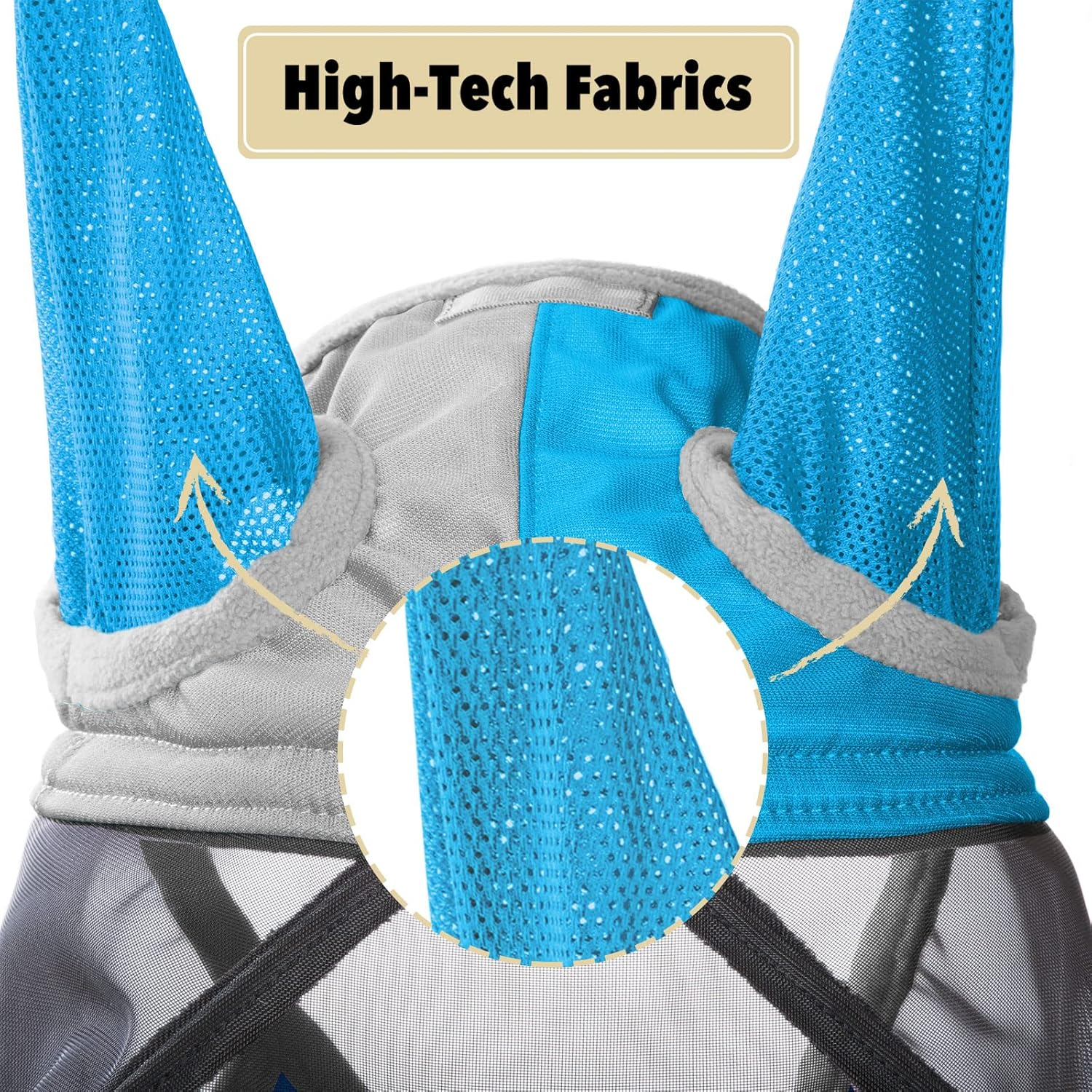 Harrison Howard Pro Luminous Horse Fly Mask Standard with Ears UV Protection for Horse Azure Blue/Silver XL Extra Full Size image number 4