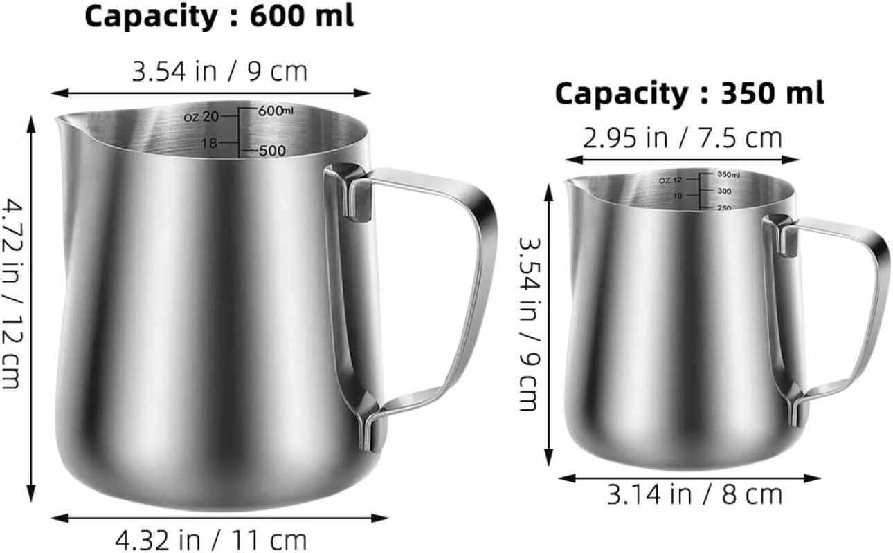 KICHOUSE Milk Frothing Pitcher Set Stainless Steel 350Ml 600Ml Espresso Milk Pitchers with Latte Art Pen Coffee Steaming Jug for Coffee Enthusiasts and Home Brewing image number 4