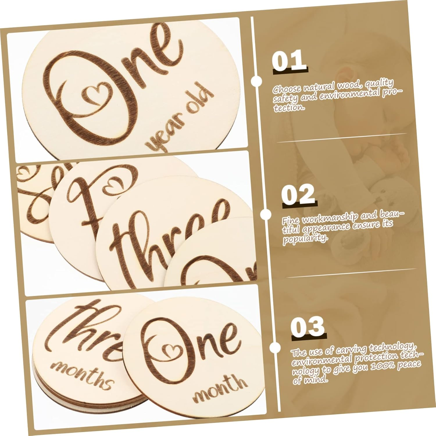 6Pcs Double Sided Milestone Cards Photo Props Newborn Month Commemorate Keepsake for Birthday and Growth Announcement image number 1