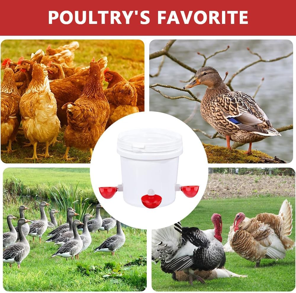 8-Pack Automatic Chicken Waterer Cups &ndash; Large Poultry Water Feeder with Tee Fittings for Ducks, Chicks, Turkeys, Geese, Bunnies & Birds (Red) image number 2