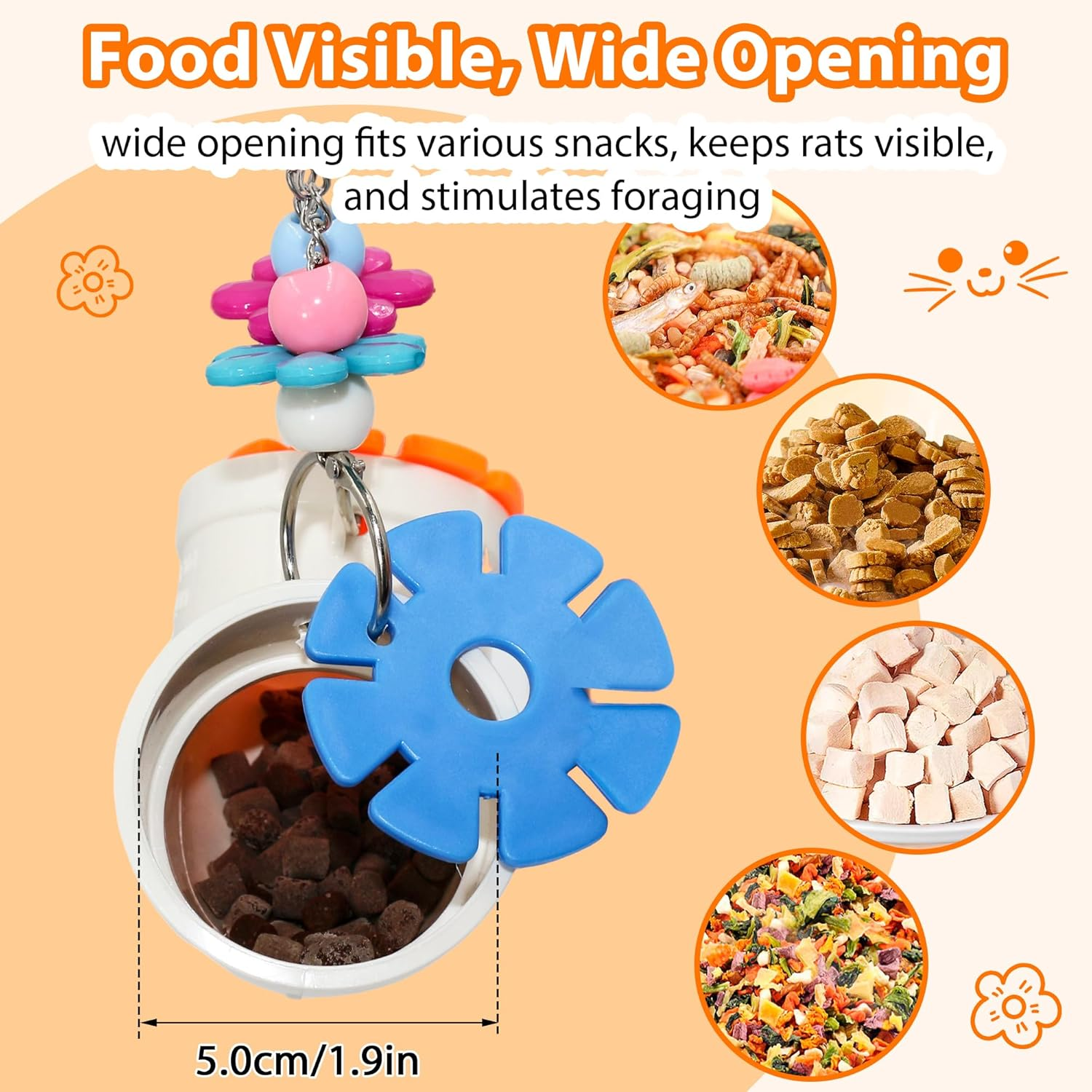 Jevnd Rat Enrichment Toys, Wide Opening Rat Foraging Toy for Various Treats, Slow Feeder Hanging Fancy Mice Cage Accessories Puzzle Toy More Healthy, Easy-Clean Rodent Toys for Rats, Mice or Parakeets