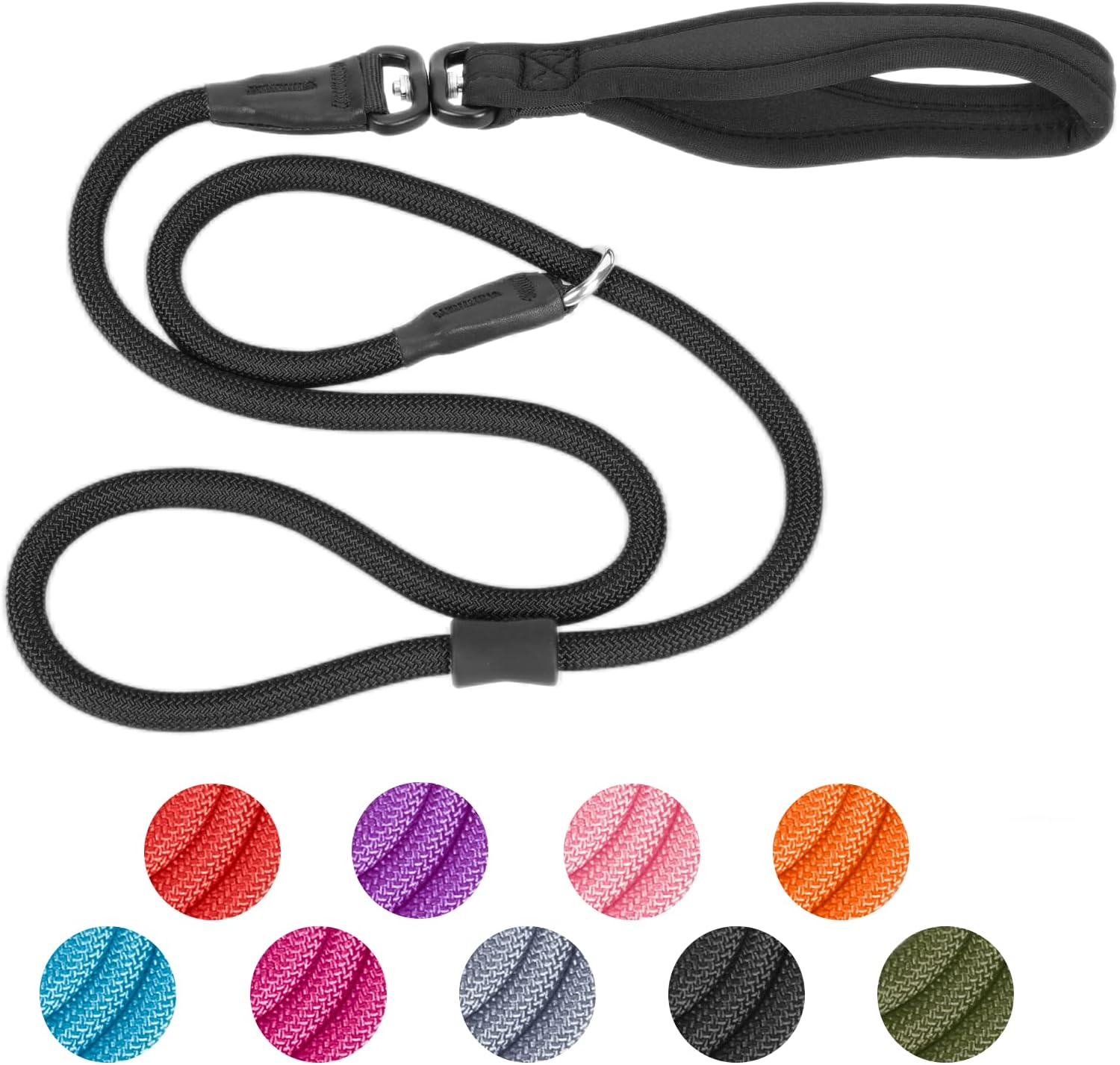 Slip Lead Dog Leash, Strong Anti-Tangle Durable Nylon No Pull Walking Leash for Small Medium Large Puppy Dogs 4Ft Black