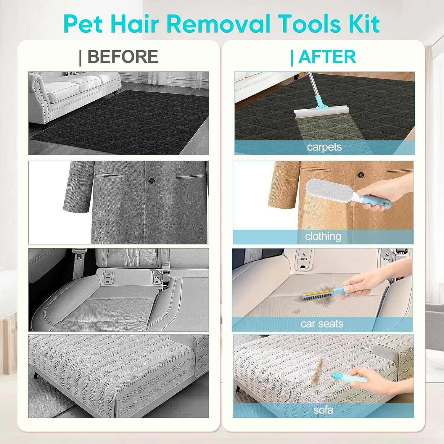 6 in 1 Pet Hair Removal Tool Carpet Brush, 8PCS Retractable Pet Hair Removal Broom Carpet Rake for Pet Hair Removal, Pet Hair Broom Suitable for Carpets, Floor Mats, Sofas and Pet Towers image number 6