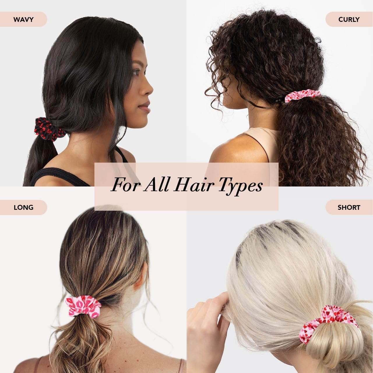 Heart Printed Hair Scrunchies for Girl, 4Pcs Valentines Hair Ties Heart Printed Hair Scrunchie,Valentine Red Lips Printed Hair Scrunchie,Valentine'S Day Hair Scrunchie Pink Red Heart Design Hair Ties image number 1