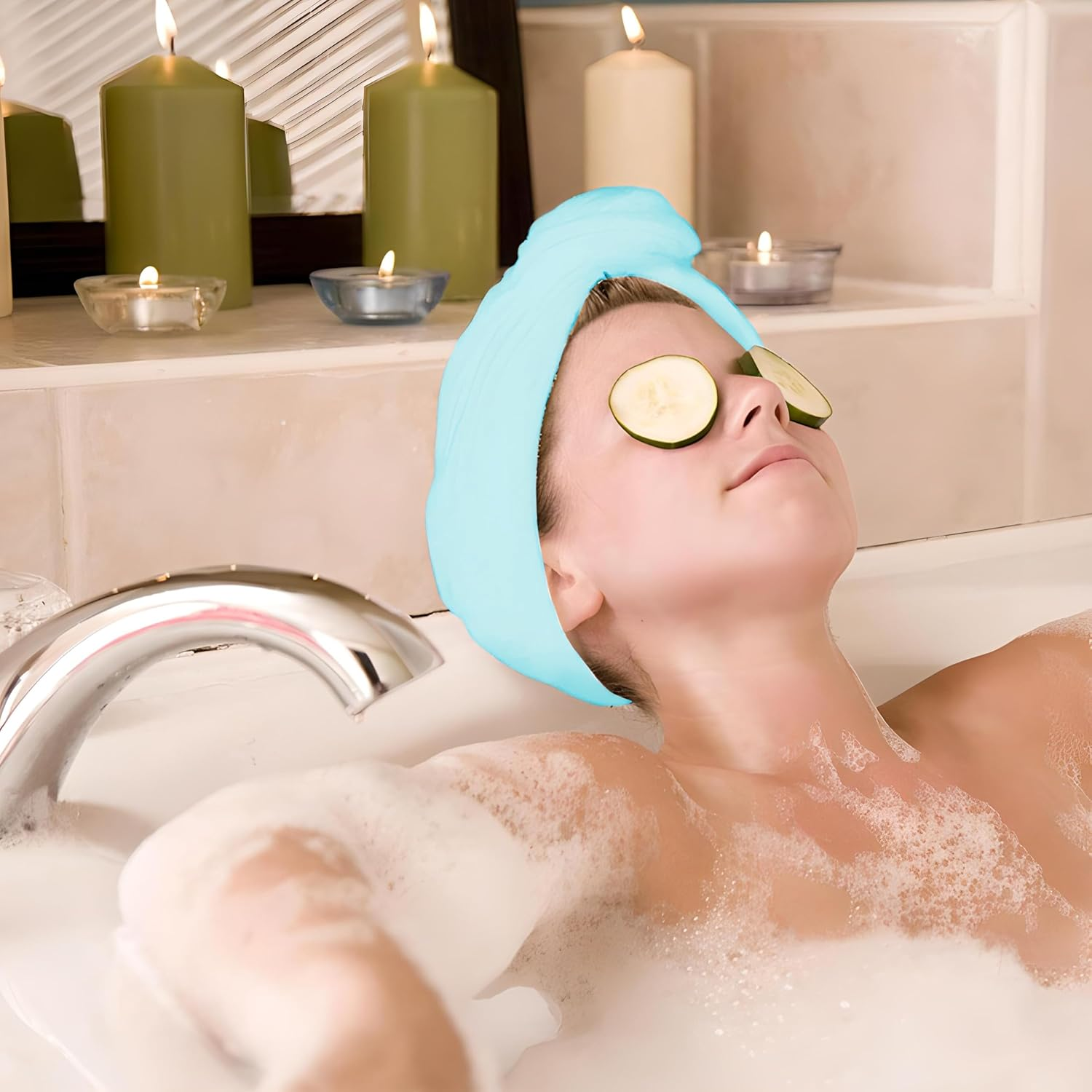 Retoo Hair Turban, Microfibre Towel Hair, Towel Turban, Microfibre Towel for Drying Hair, Head Scarf Towel for Long Hair, Quick-Drying Turban Towel 26 X 65 Cm, Blue image number 6