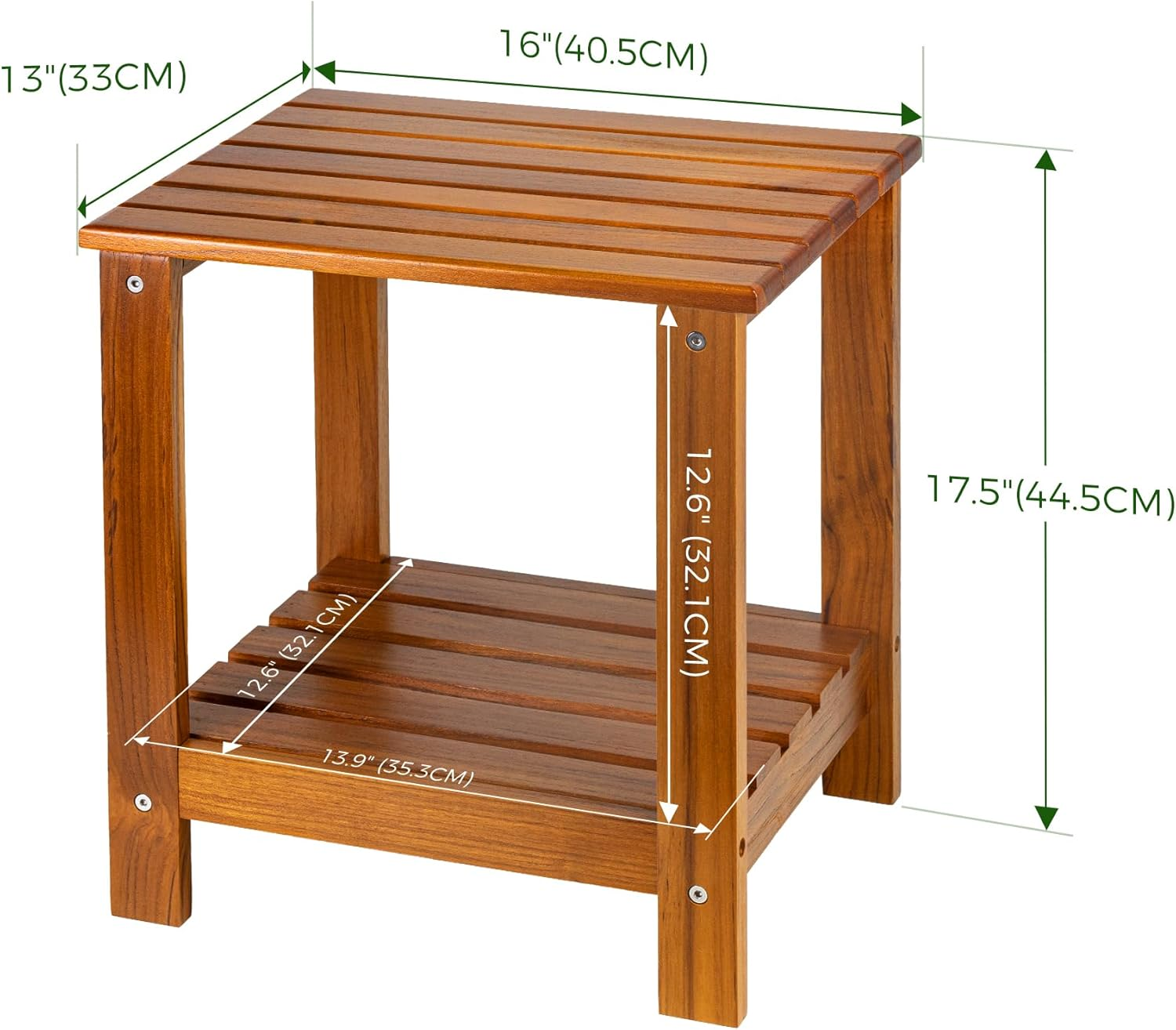 Utoplike Teak Side Table Outdoor, Patio End Table Double Layer, Wooden Coffee Accent Tables for Backyard, Garden, Bed, Living Room, Couch image number 6