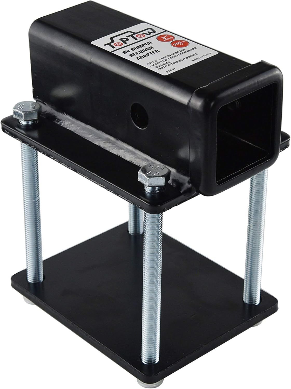 TOPTOW RV Bumper Hitch Receiver 63801 for 4 Inch to 4.5 Inch Beams, 2 Inch Receiver Opening, Fits for Bike Racks, Cargo Carriers Camper-On image number 1