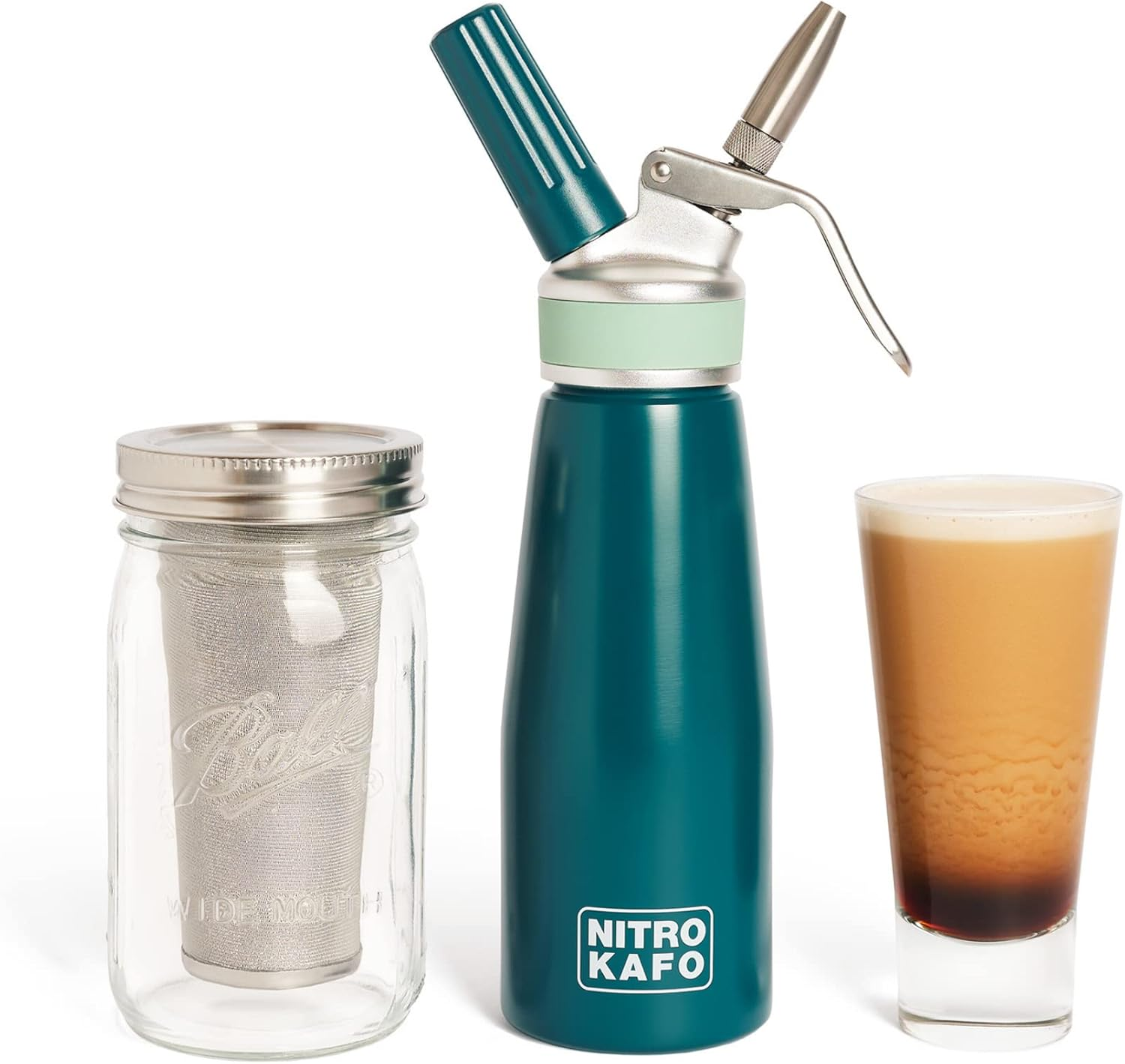 Impeccable Culinary Objects (ICO) NITRO KAFO 0.5L Coffee Maker - Aluminum Cold Brew Maker with Special Nitro Diffuser Nozzle and Mason Jar, 1 Pint/0.5L image number 6