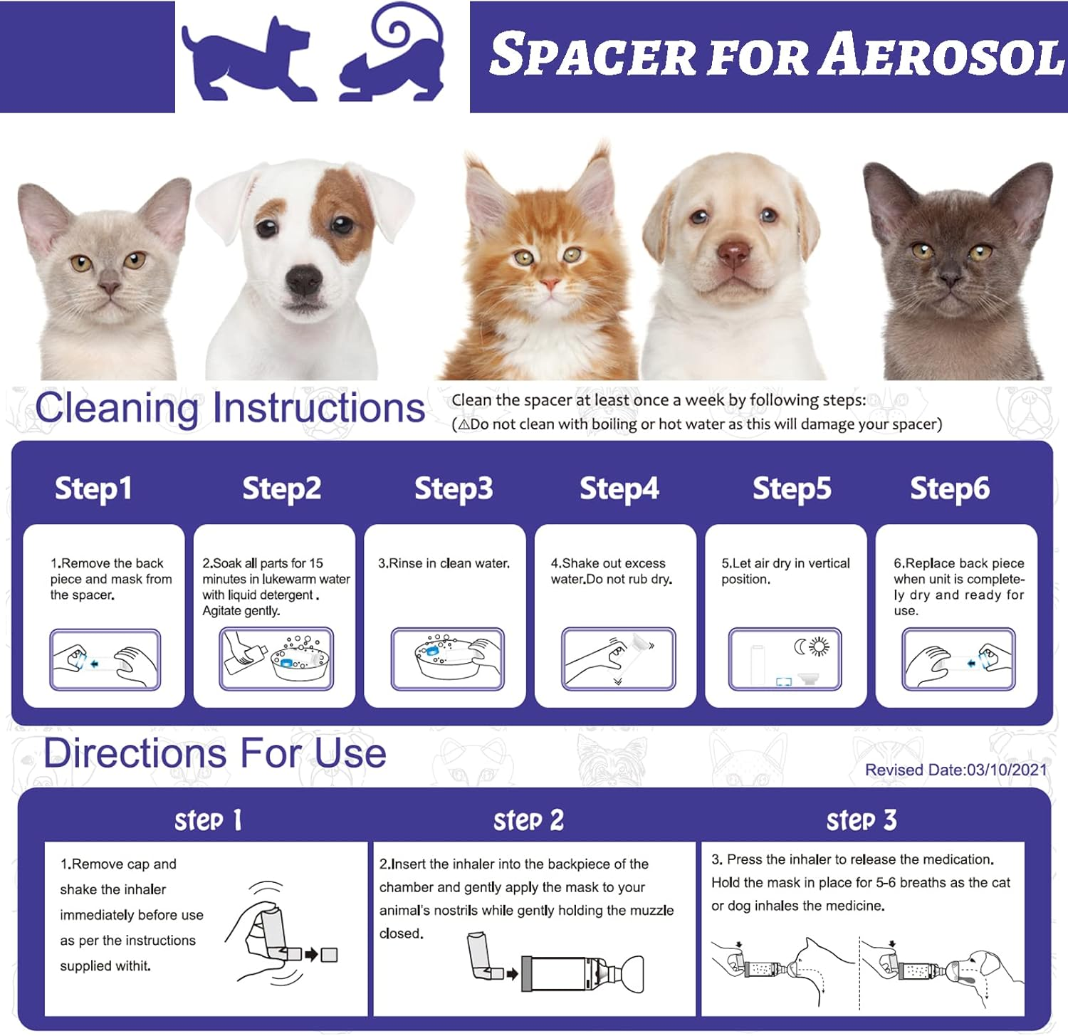 Inhaler Spacer for Dogs/Cats with 2 Silicone Masks, Aerosol Chamber Canine Spacer for Cats and Doggy for Respiratory Diseases Such as Bronchitis Feline Breathing Shortness Asthma image number 1