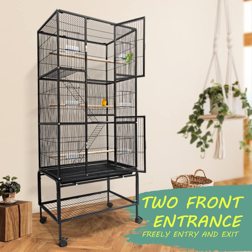 Taily 176Cm Large Bird Cage Stand-Alone Aviary Cages Travel Stand Budgie Parrot Birdcage with Removable Tray Black image number 2