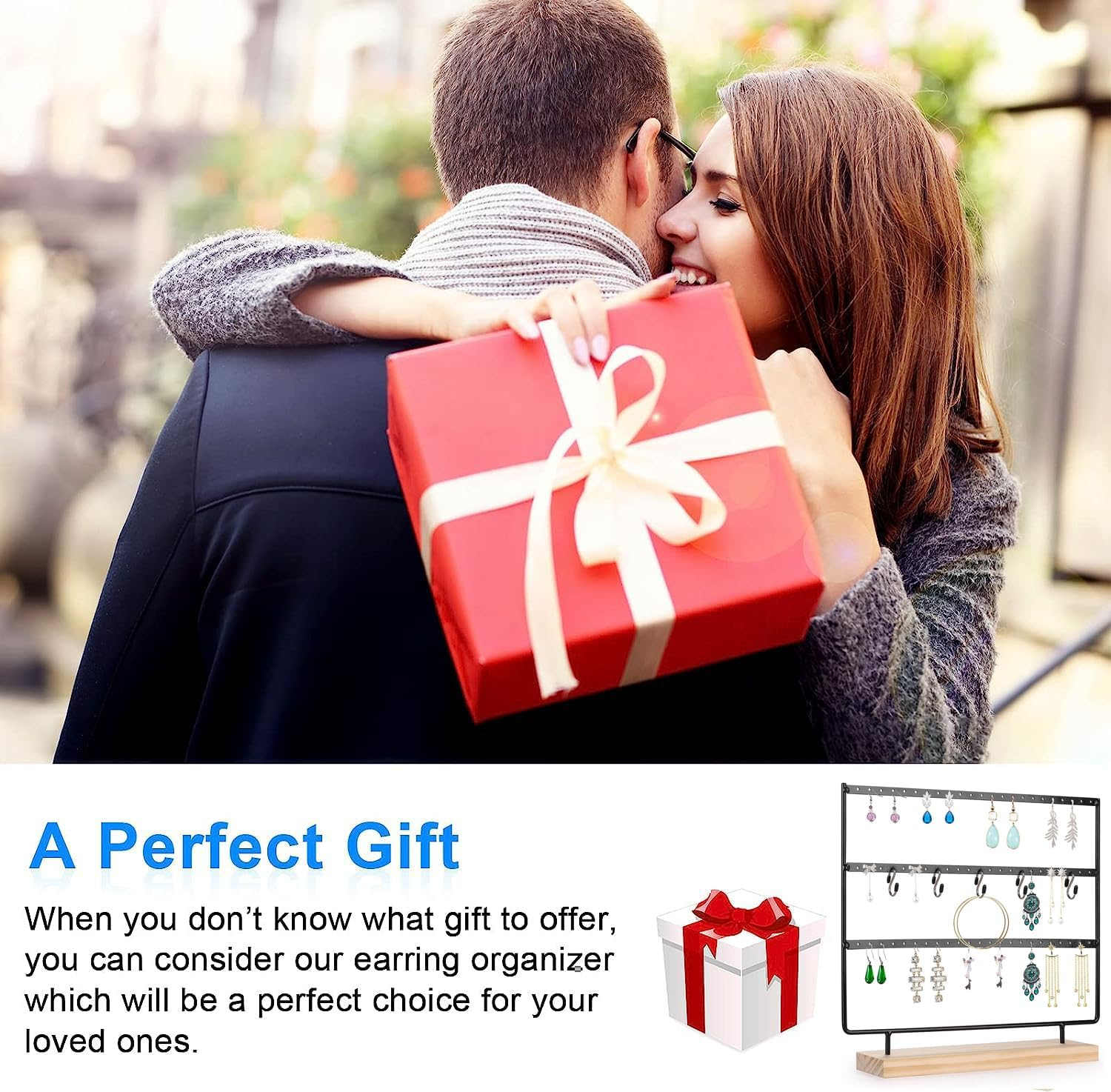 Earring Holder Jewelry Display Stands, 3-Tier 72 Holes Earring Organizer Stand Jewelry Holder Organizer Wooden Base Women'S Jewelry Tower Home and Office Decor for Hanging Earrings (Black) - White image number 5