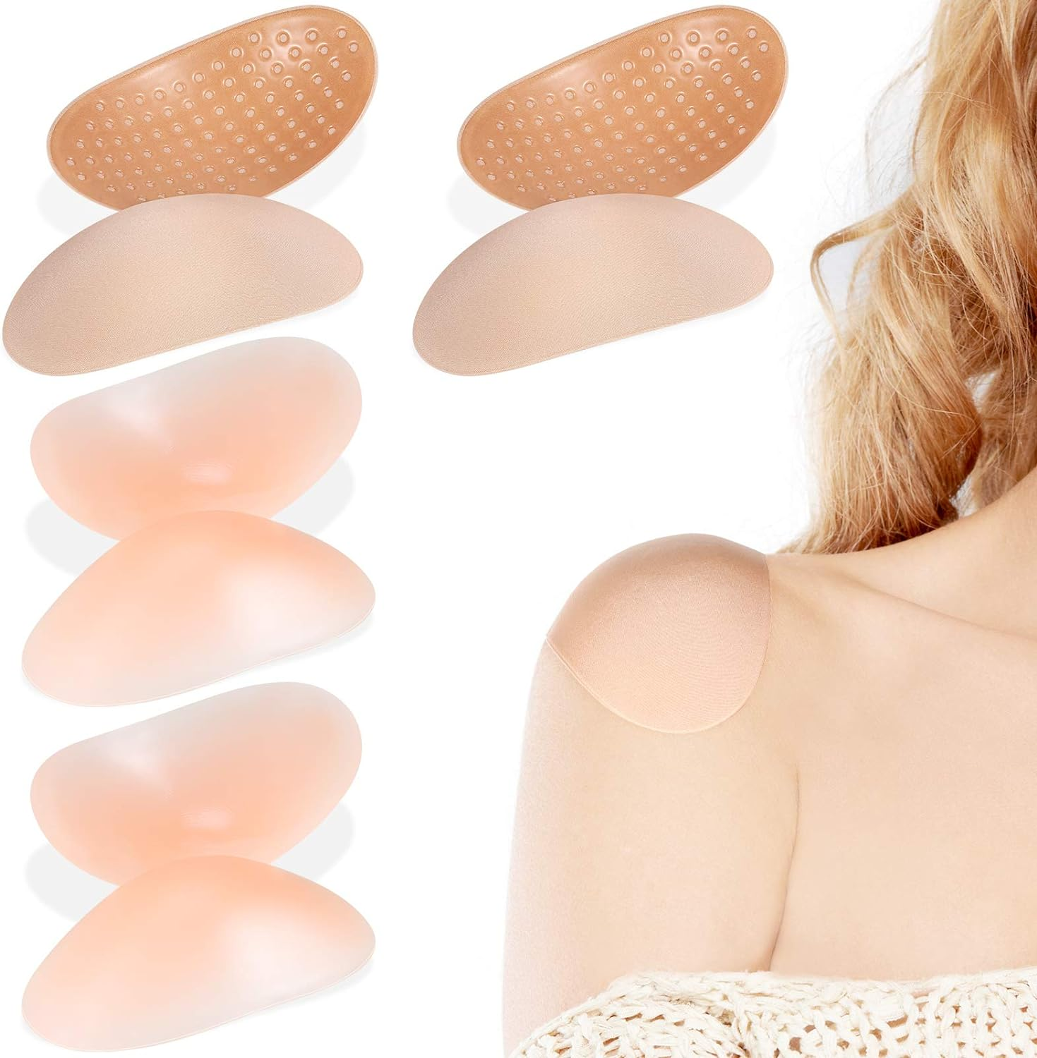 4 Pairs Shoulder Push-Up Pads Soft Silicone Adhesive Shoulder Pads Anti-Slip Enhancer Shoulder Pads for Women (Flesh Color, Transparent Flesh Color) image number 3