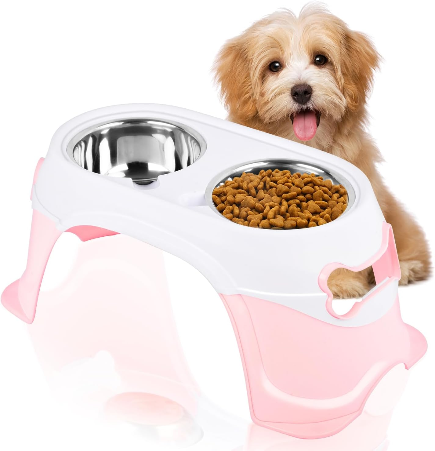 Dual Elevated Raised Pet Dog Puppy Feeder Bowl Stainless Steel Food Water Stand image number 1