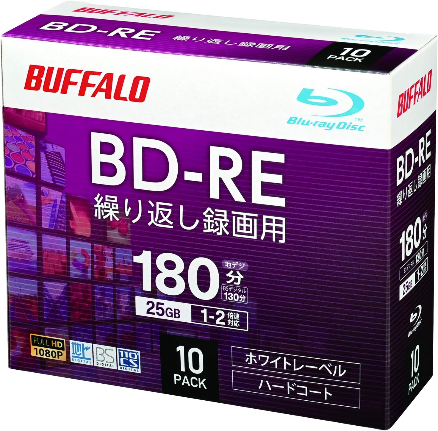 Buffalo RO-BE25V-010CW/N BD-RE Blu-Ray Disc, for Repeated Recording, 25GB, 10 Pieces, Slim Case, Single Sided, 1-Layer, 1-2X Speed, White Label image number 4
