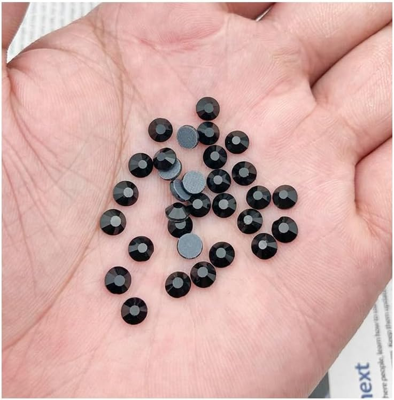 1440 Pieces Hotfix Rhinestones Crystals Hot Fix Clear AB Crystals round Flatback Gems Glass Stones Crystal Rhinestones Bulk for Crafts Clothing Dance Costumes, 5Mm (Black)