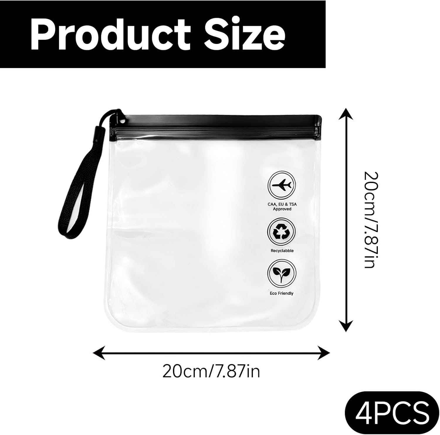 AIAOO Airport Security Compliant Clear Reusable Travel Toiletry Bag 4 Pack Black 20X20Cm Leakproof Waterproof Transparent Cosmetic Organizer Pouch for Men Women Airline Carry-On Luggage image number 5