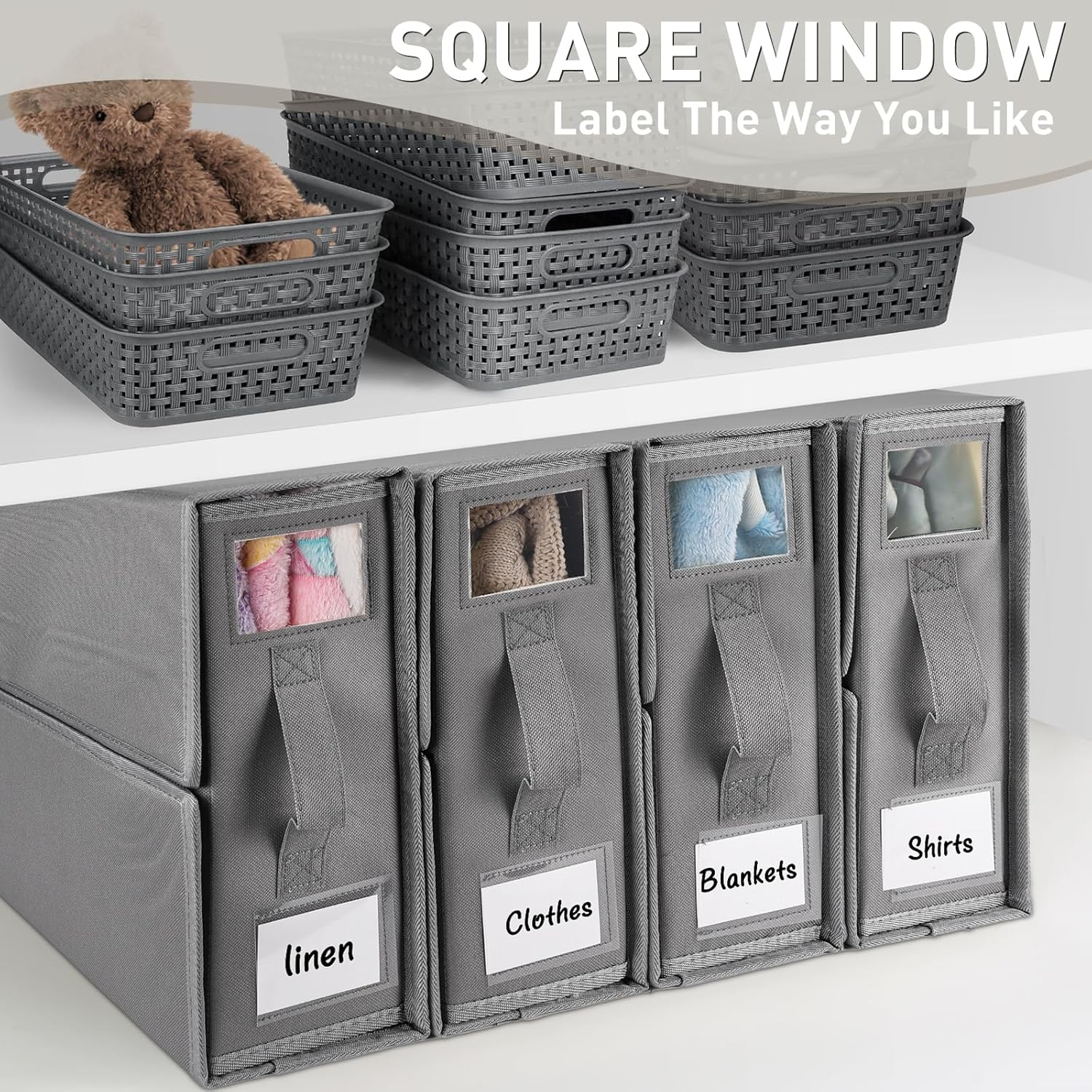 Jabykare 4 Pack Bed Sheet Organisers - Foldable Bedding Sheet Organiser with Window Xl(King & Queen Size) for Linen, Closets, Wardrobe, Home Storage & Organisation (Grey) image number 6