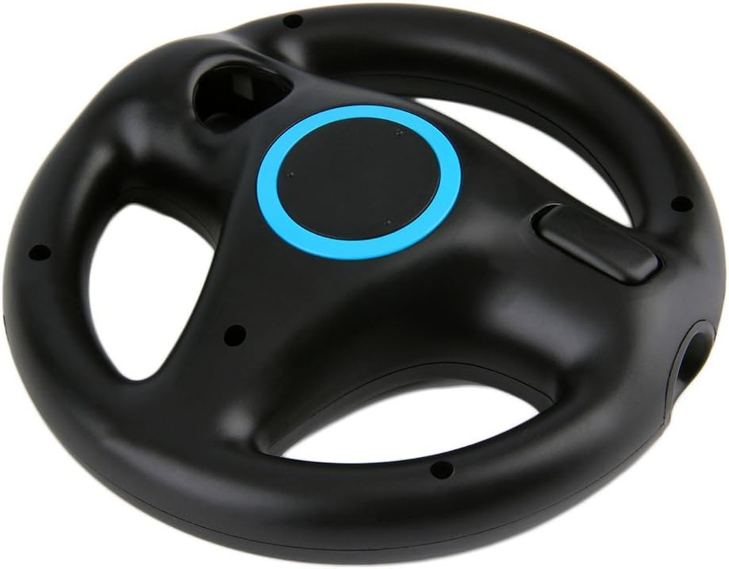 Jadebones 2 Pack Racing Steering Wheel with Wrist Strap for Wii and Wii U Remote Controller (Black+White) image number 1