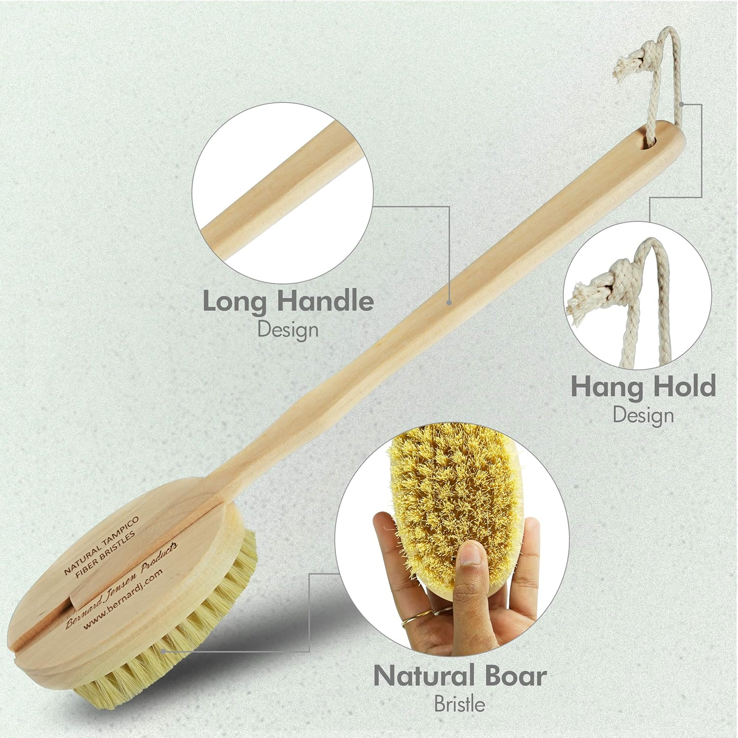 Bernard Jensen Natural Bristle Body Brush - 1 Brush for Dry Brushing, Exfoliation & Skin Care image number 4