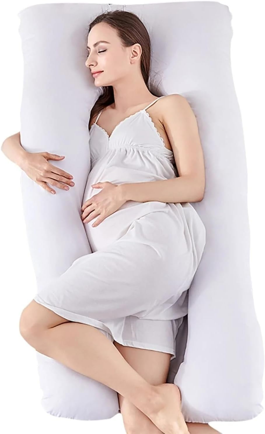 Gominimo Pregnancy Pillows, Cooling U Shaped Body Pillow for Sleeping, Maternity Pillow for Pregnant Women, Velvet Fabric and Polyester Filling, 123X70Cm (White) image number 3