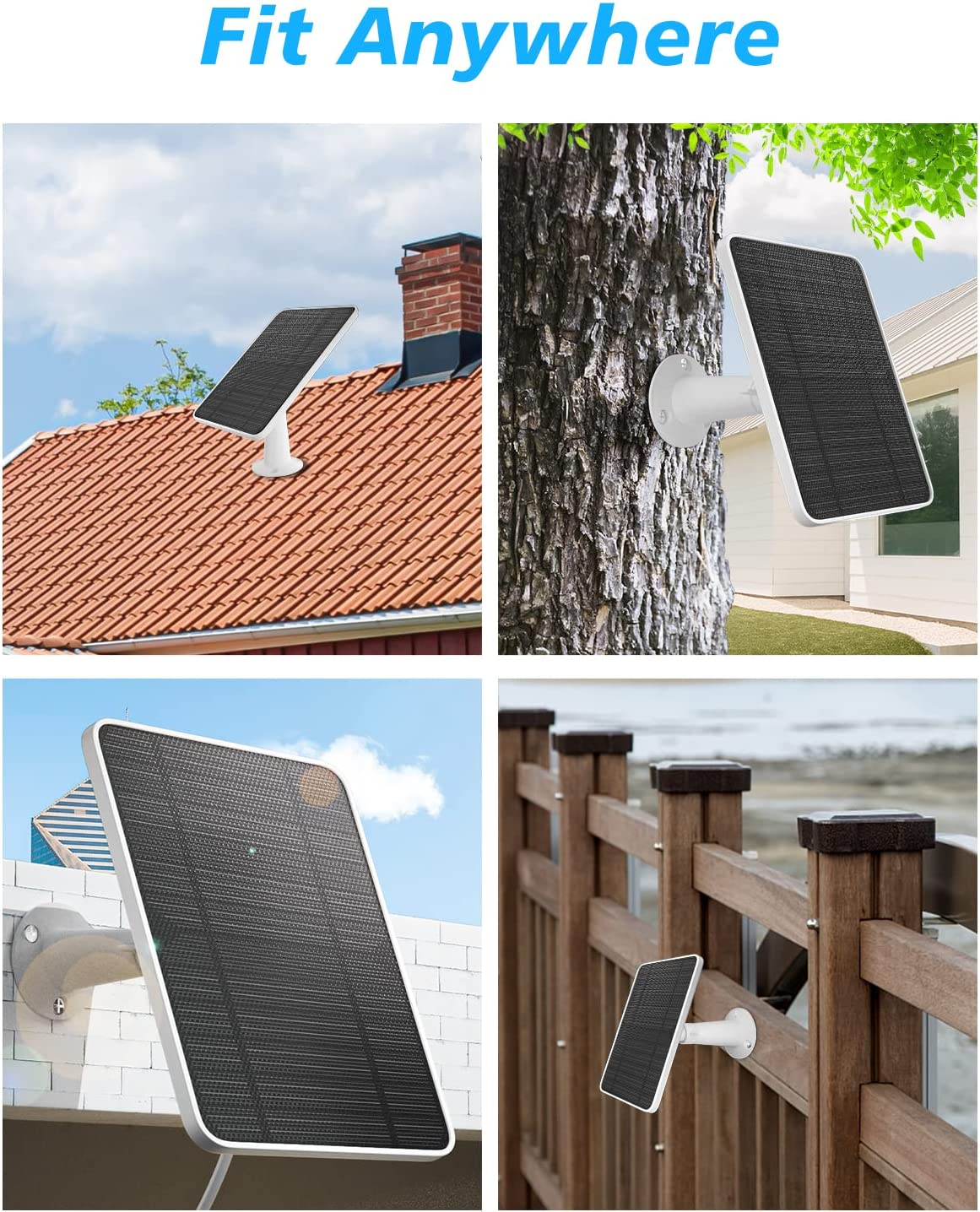Solar Panel Charger Compatible with Arlo Ultra/Ultra 2/Pro 3/Pro 4/Pro 3 Floodlight Security Camera, 5V 4W Solar Panels Charging IP65 Weatherproof with 3M Charging Cable Adjustable Wall Mount (3 Pack) image number 2