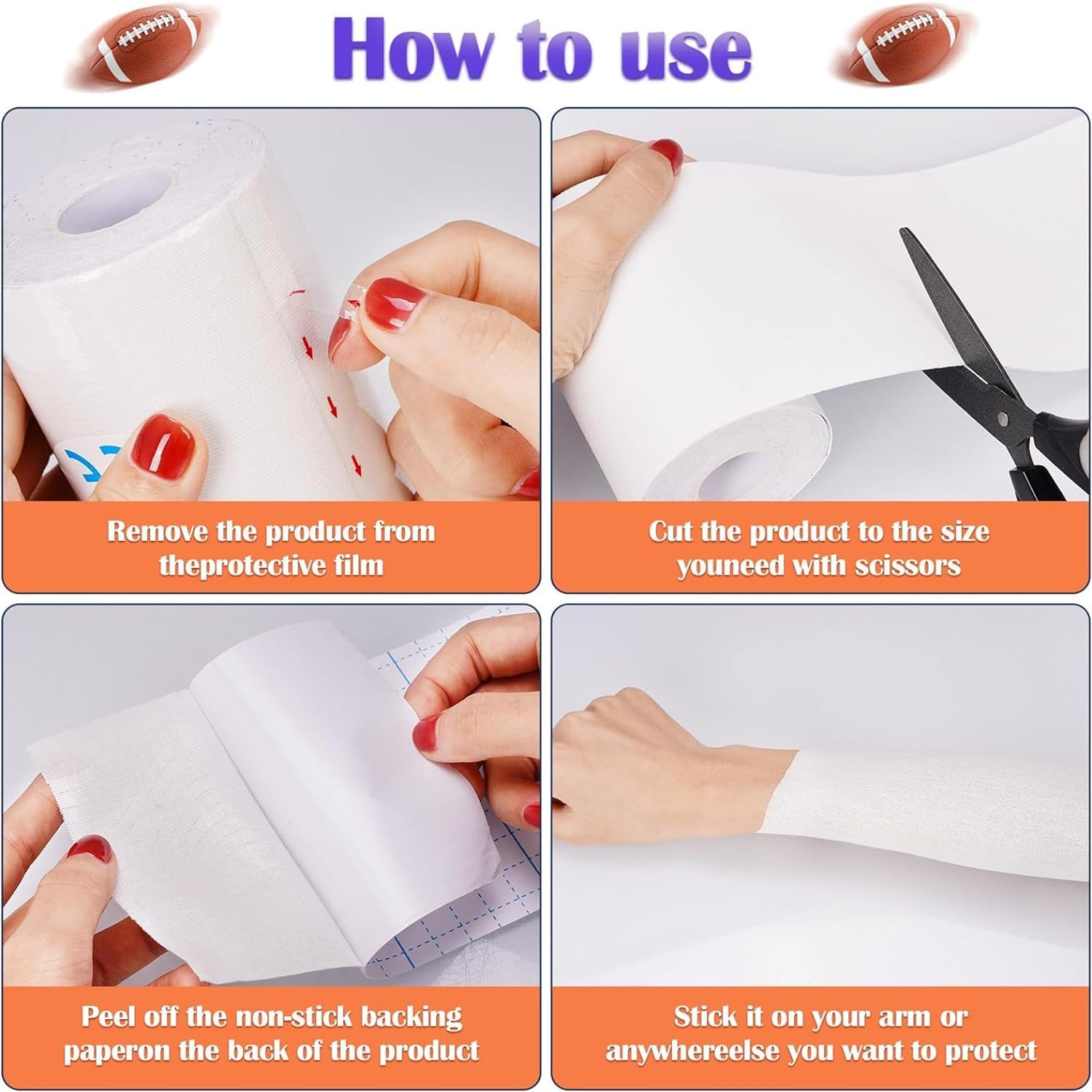 2 Rolls Turf Tape Football, Extra Wide Waterproof Turf Tape for Arms Football Ultra Sticky Athletic Sports Tape Wrap for Exercises Gymnastics to Prevent Turf Burn image number 2