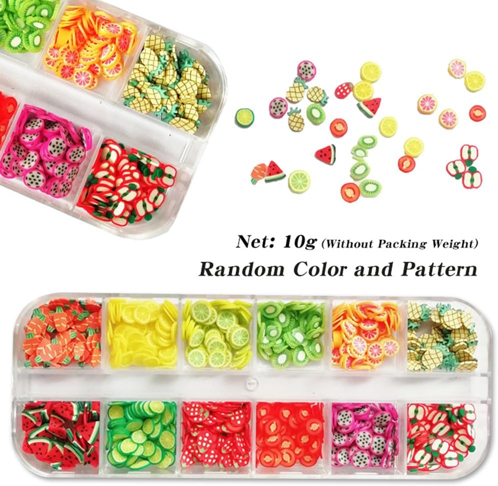 AKOAK 2 Boxes of Crystal Mash Clay Strip Flowers Fruit Slices Apples, Strawberries, Watermelons Nail Crafts Making, Decorations Scrapbook DIY Crafts