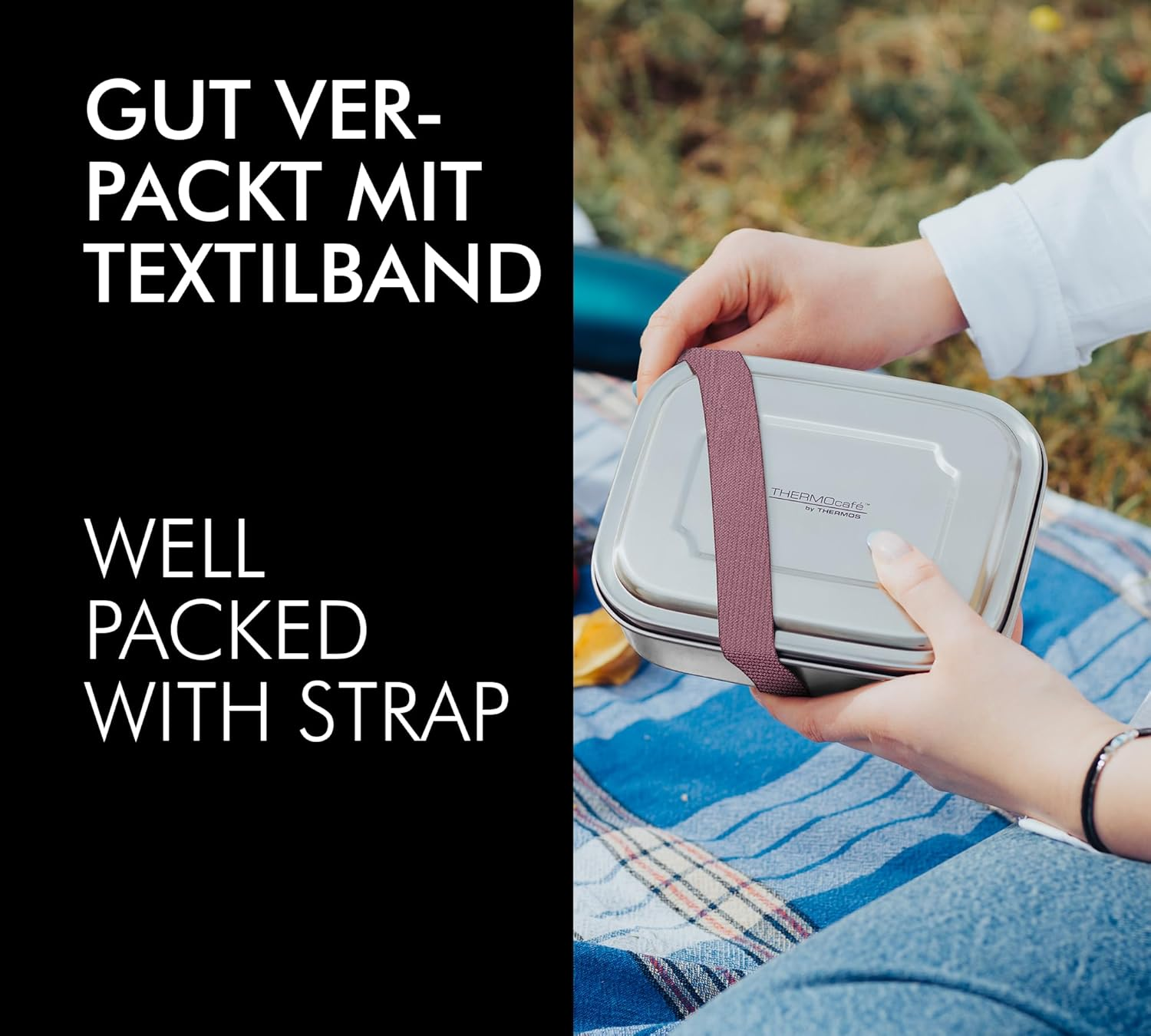 Thermocaf&eacute; by THERMOS TC Sandwich Box, Stone Grey, 1.00 L, Stainless Steel Lunch Box with Textile Strap, Lunch Box for University, School and Office, Dishwasher Safe and Bpa-Free image number 6