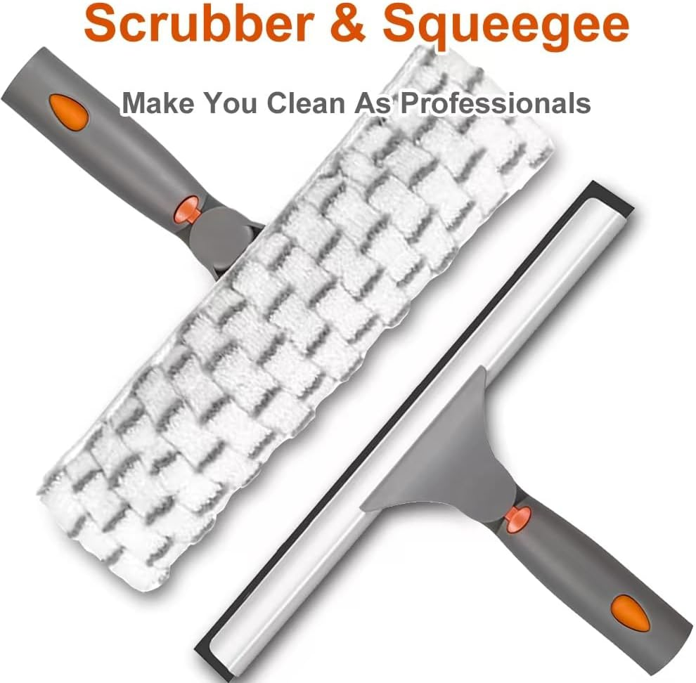 XUCAI Window Squeegee with Long Handle(59In),Glass Cleaning Tools with Silicon Squeegee & Mircofiber Scrubber for Car,Shower,Indoor & Outdoor Glass Mirror Door Solar Panel image number 4