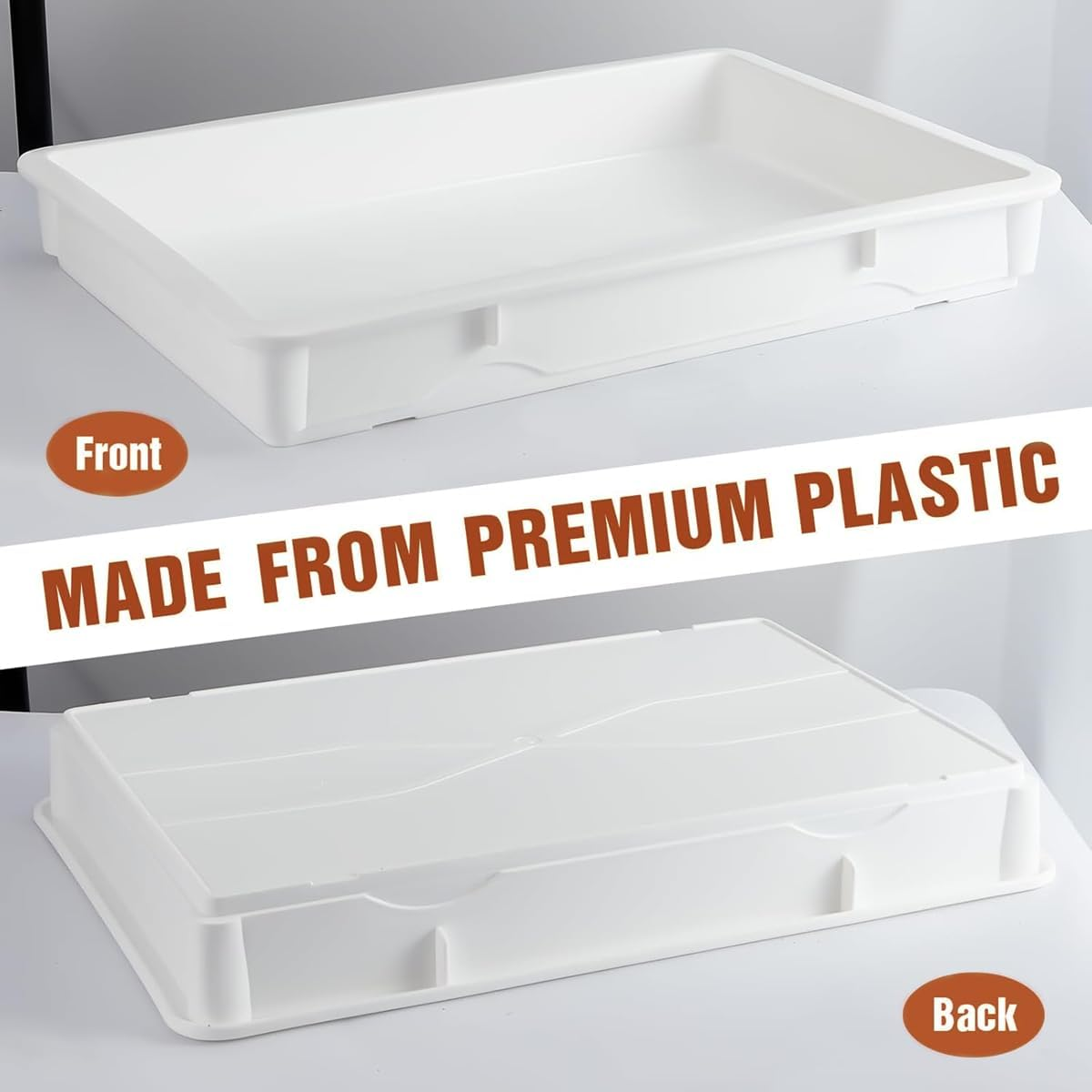 2 Pack Pizza Dough Proofing Box with Cover, Rectangle Homemade Bread Tray with Silicone Spatula, Stackable Pizza Dough Container, White, 17.6 X 12.6Inch image number 1