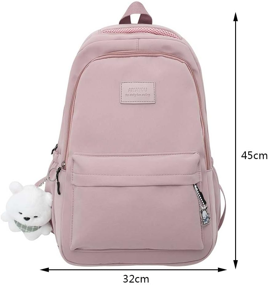 ALINUOYQ Student Schoolbag Large Capacity Ladies Bookbag with Cute Pendant Simple Adjustable Strap Fashion for Teenage Girls image number 1