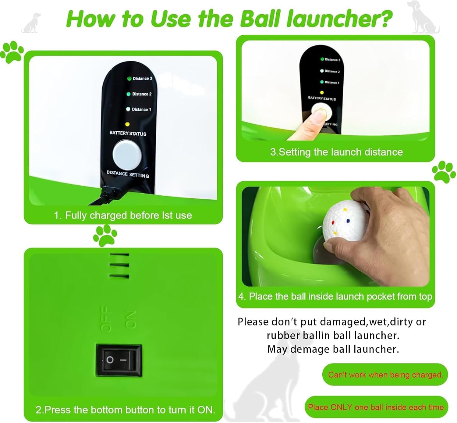 Big Automatic Ball Launcher for Dogs, 26Ft-79Ft Adjustable Distance Ball Thrower, 5200Mah Rechargeable Interactive Automatic Dog Ball Launcher with 6 Balls and Radar Wave Sensing Technology (Green) image number 6