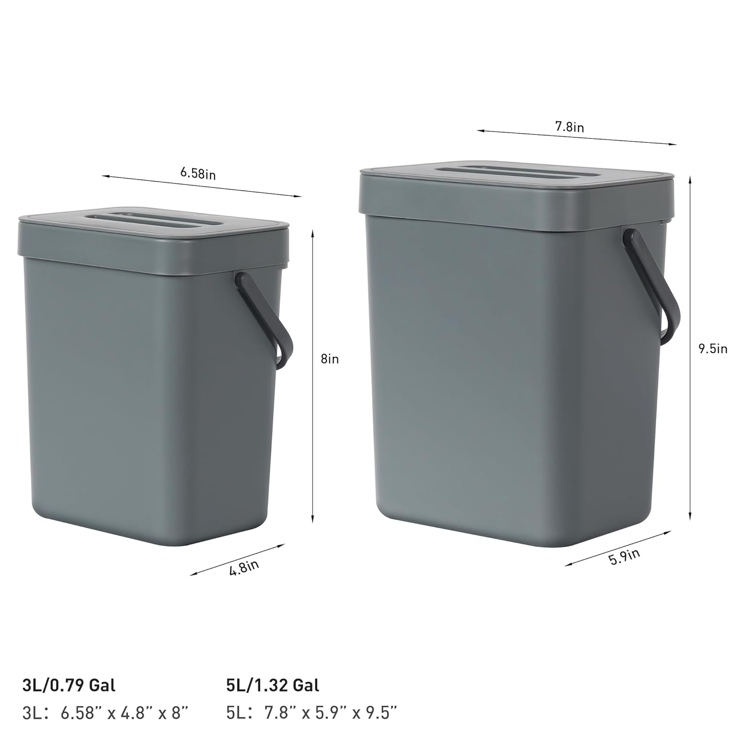 EKO Puro Mini Wall-Mounted Trash Can with Lid, Indoor Food Waste Compost Bucket, 0.79 Gal / 3L Small Hanging Trash Can for Kitchen (Grey) - Grey image number 3
