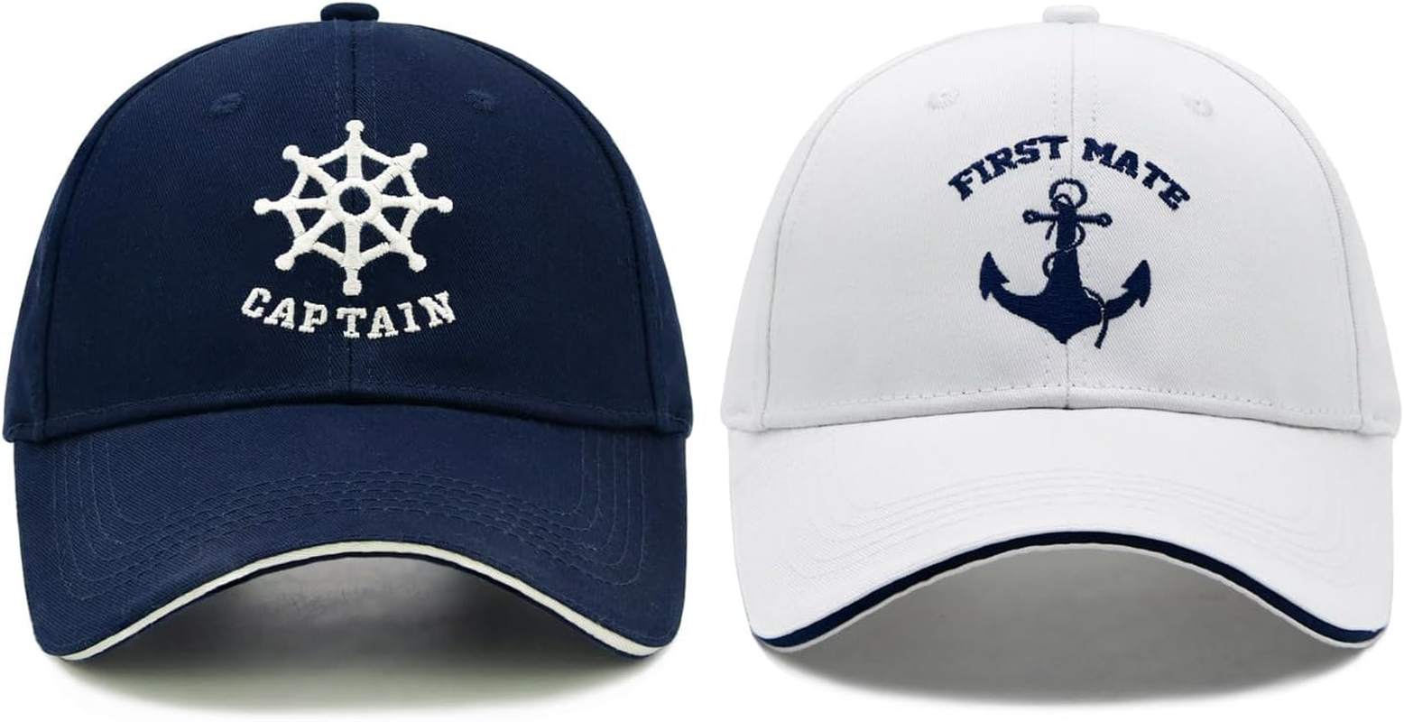 MINYJHZ Captain and First Mate Hat Pack, Boat Owner, Embroidered Adjustable Nautical Marine Sailor Baseball Caps image number 1