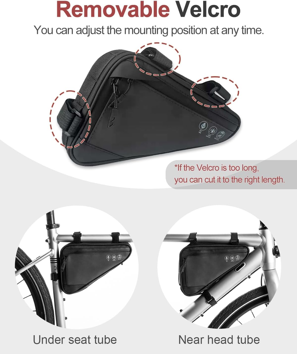 Danuosie Bike Frame Bag, Water-Resistant Bike Triangle Bag, Bicycle Tube Storage Pouch, Cycling Accessories Pack for Phone, Wallet, Keys, Tools, Use for Mountain Road Bike Trip Commute Bicycle Bike