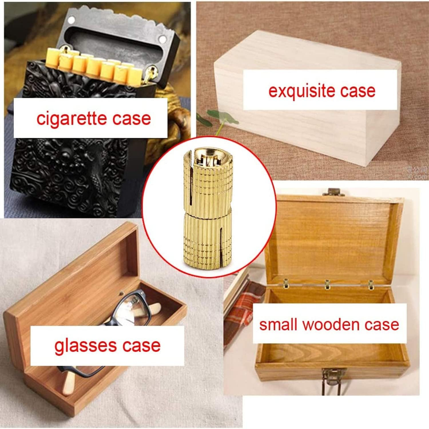 4 Pcs Hidden Brass Barrel Hinges, Concealed Box Hinges Invisible for Furniture, 180 Degree Opening Angle Cabinet Hinge for DIY Jewelry Box Hand Craft (Gold, 8Mm)