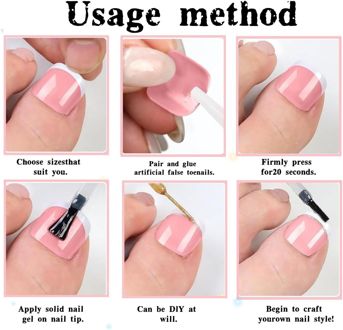 120 Pieces Zxjsisy of White-Edge Pink Fake Toenails, Pink Full Coverage Fake Nails, Short Square Gel Toenail Pieces, Suitable for DIY Manicures and Nail Salons image number 1