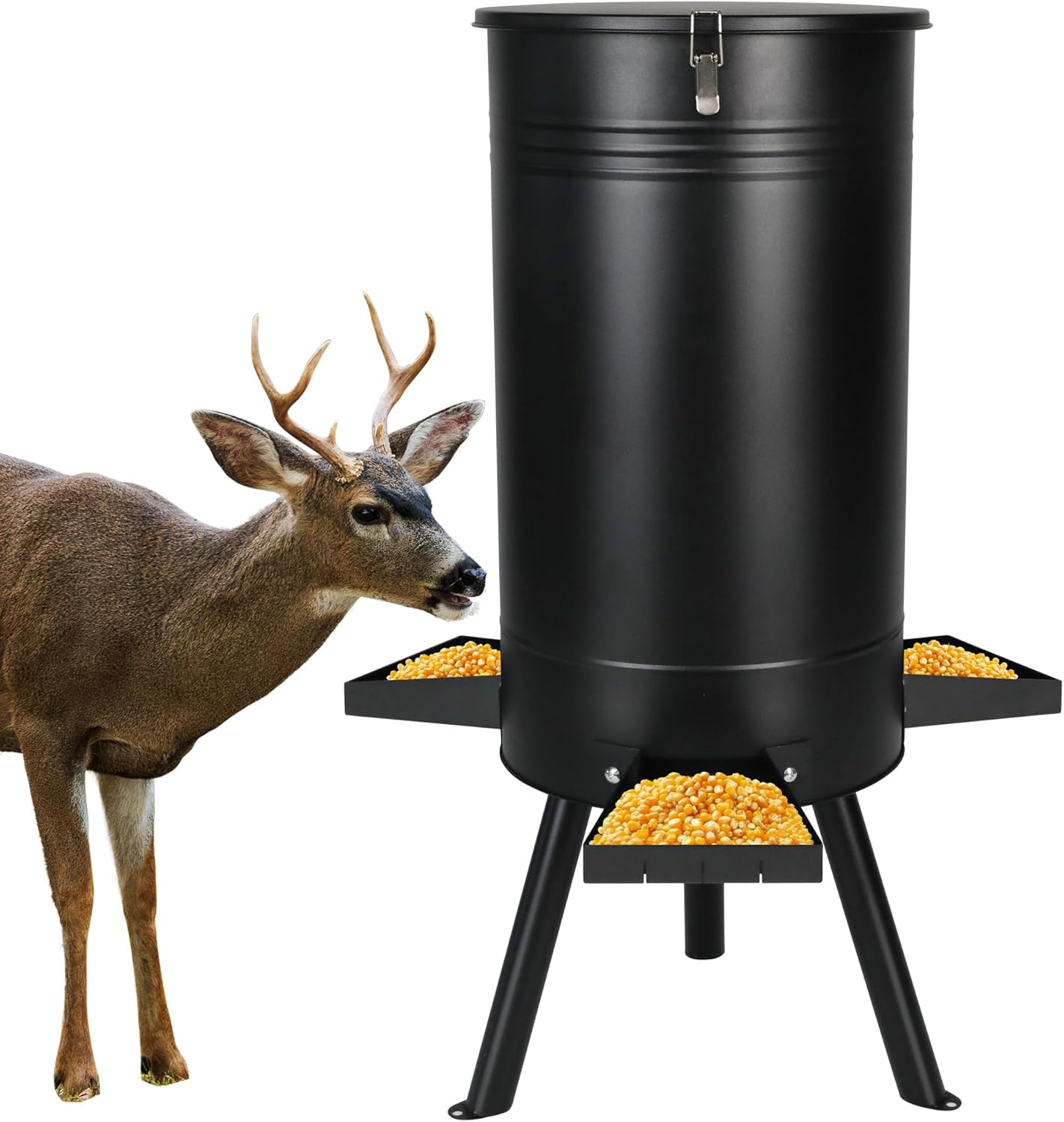 5.2KG Large Free Standing Deer Feeding Barrel, Heavy Duty Metal Hunting Game Feeder, Portable Gravity Deer Feeder Automatic Dispenser, Weather-Proof image number 4