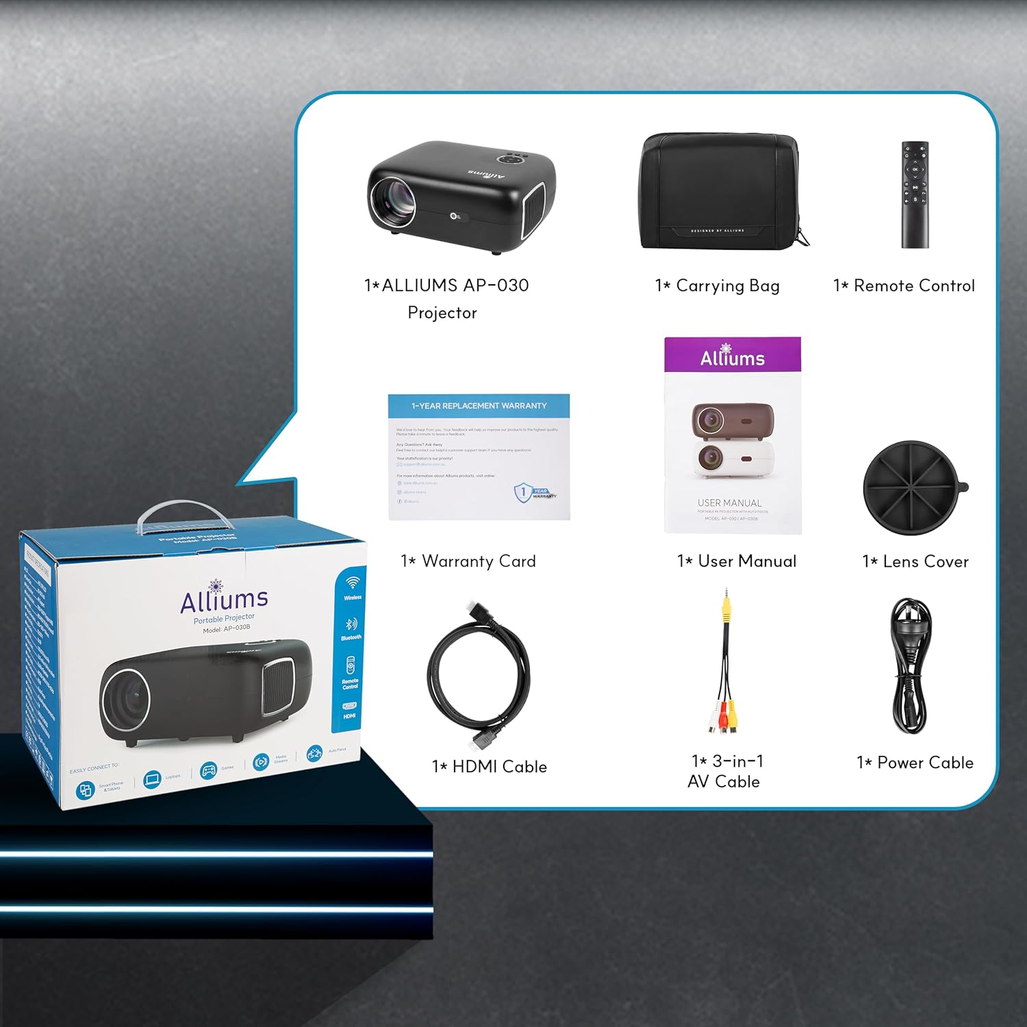 Alliums Projector AUTO Focus AUTO Keystone Portable Native 1080P Full HD, 4K Support, 16000 Lumens, 10W Hi-Fi Speakers, 300 Inch Display, 5G/2.4G Wi-Fi, 5.2 Bluetooth, Home Theater & Gaming Black image number 3