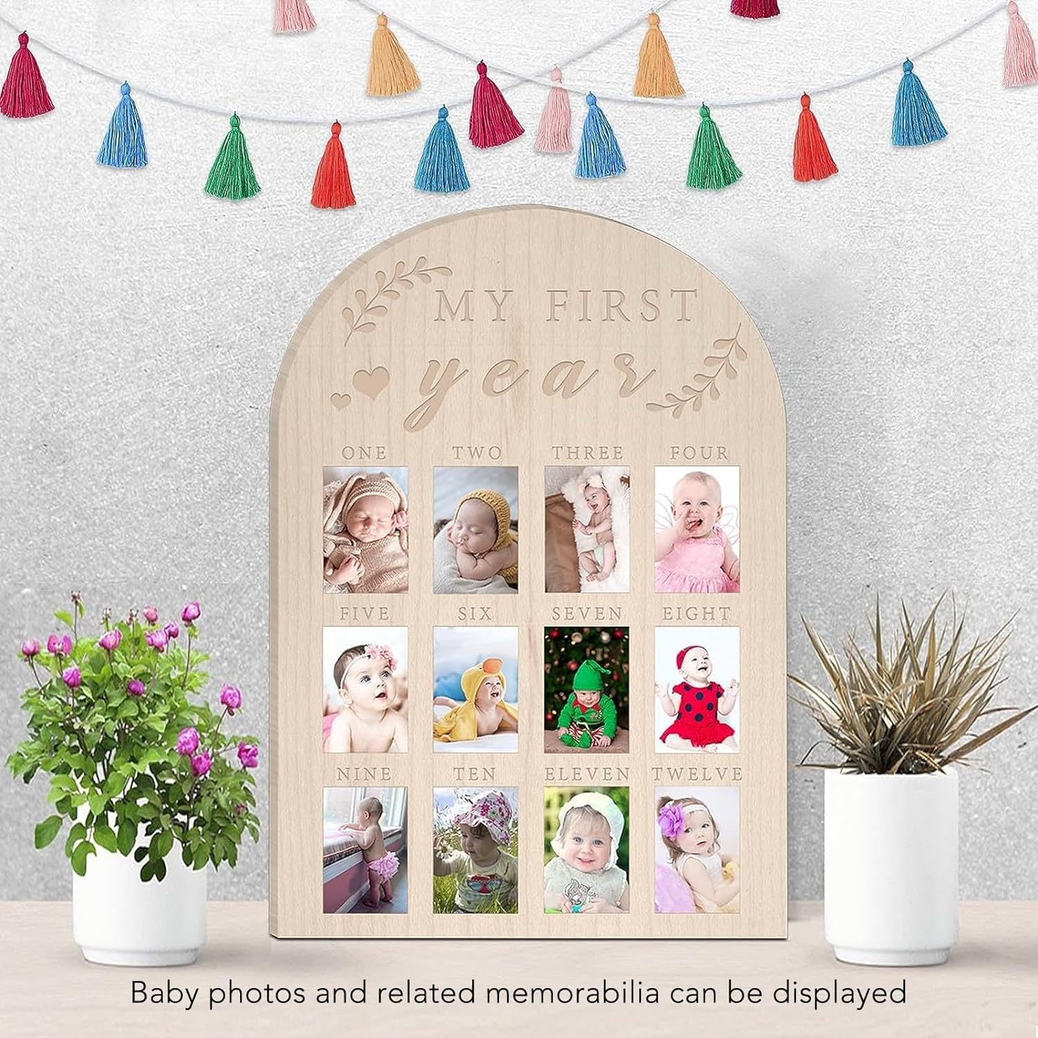 One Year Birthday Wooden Photo Board, My First Year Milestone Photo Board 12 Monthly Picture Frame, Baby Keepsake Frame, First Birthday Celebration Decoration, Nursery Decor Gift image number 3