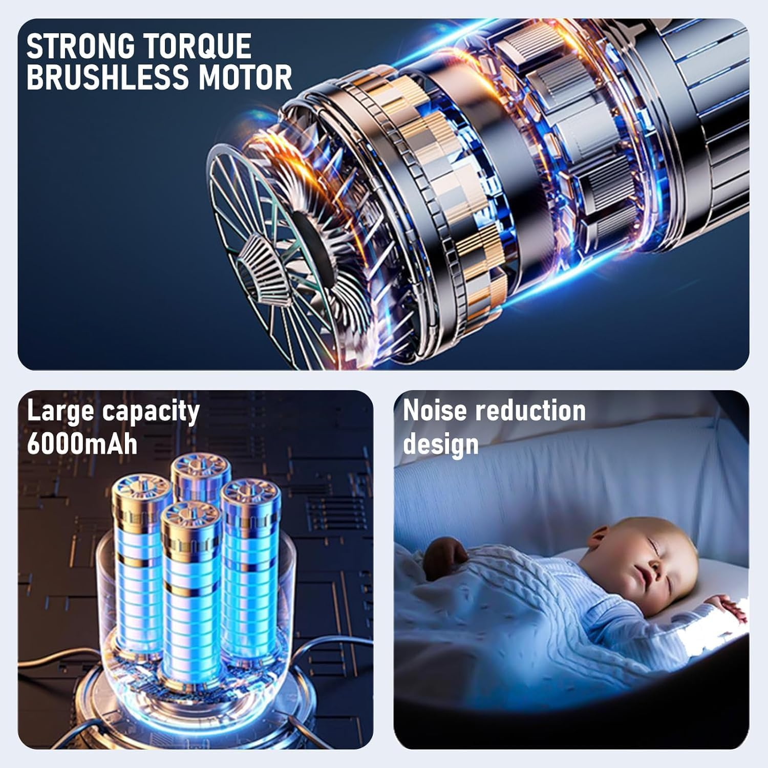 Car Vacuum Cleaner, 25000PA Mini Handheld Vacuum Cleaner, 4-In-1 Compressed Air Duster & Air Blower & Pump Hand Held Vacuum with Brushless Motor for Car, Home, Office,Camping image number 6