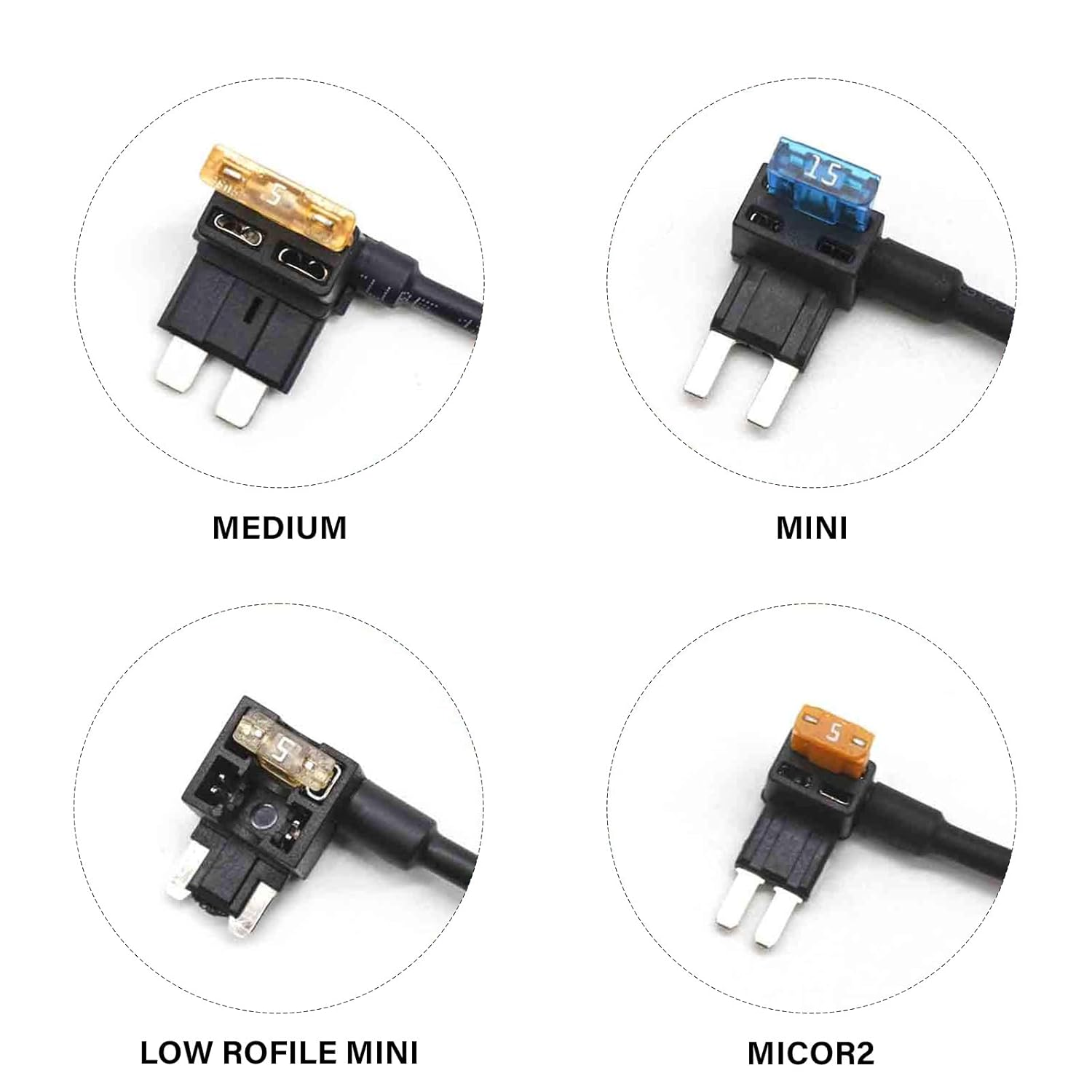 12 Pack 12V Fuse Taps: Add-A-Circuit, Dual-Slot, Easy Install, Compatible with Cars, Trucks, Boats, Includes 3 Standard, 3 Mini, 3 Micro2, 3 Low Profile Mini Taps & 12 Blade Fuses image number 4
