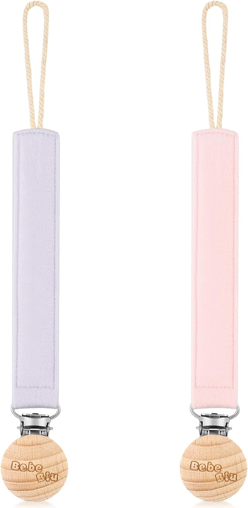 Dummy Clip, 2 Pack Fabric Pacifier Clips, Super Soft Fabric Strap with Wooden Clip, Pacifier Clip Newborn Essentials (Cream/Sage)