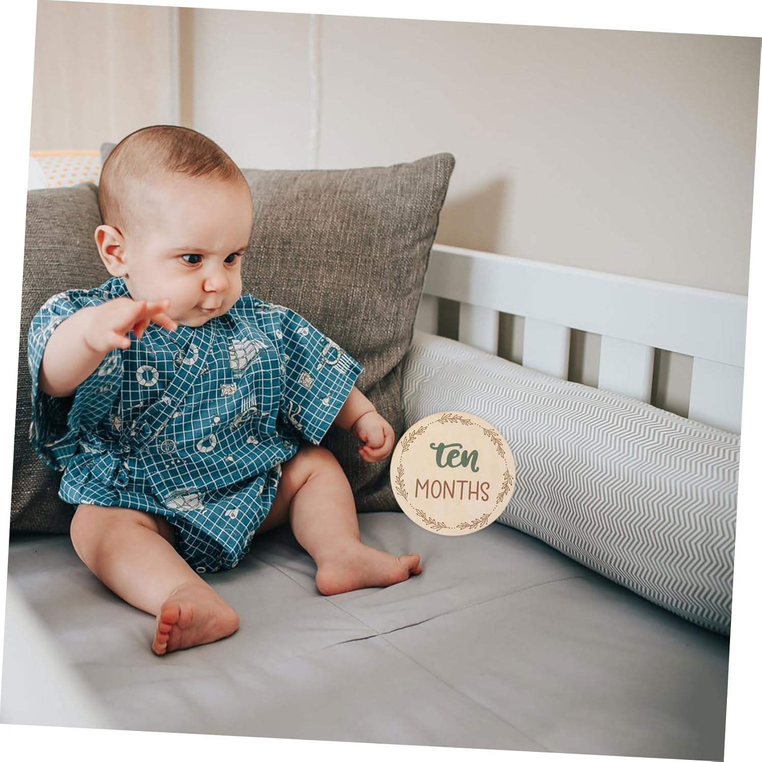 DOITOOL Wooden Monthly Milestone Cards Photo Prop Milestone Wooden Circles Decorative Markers image number 5